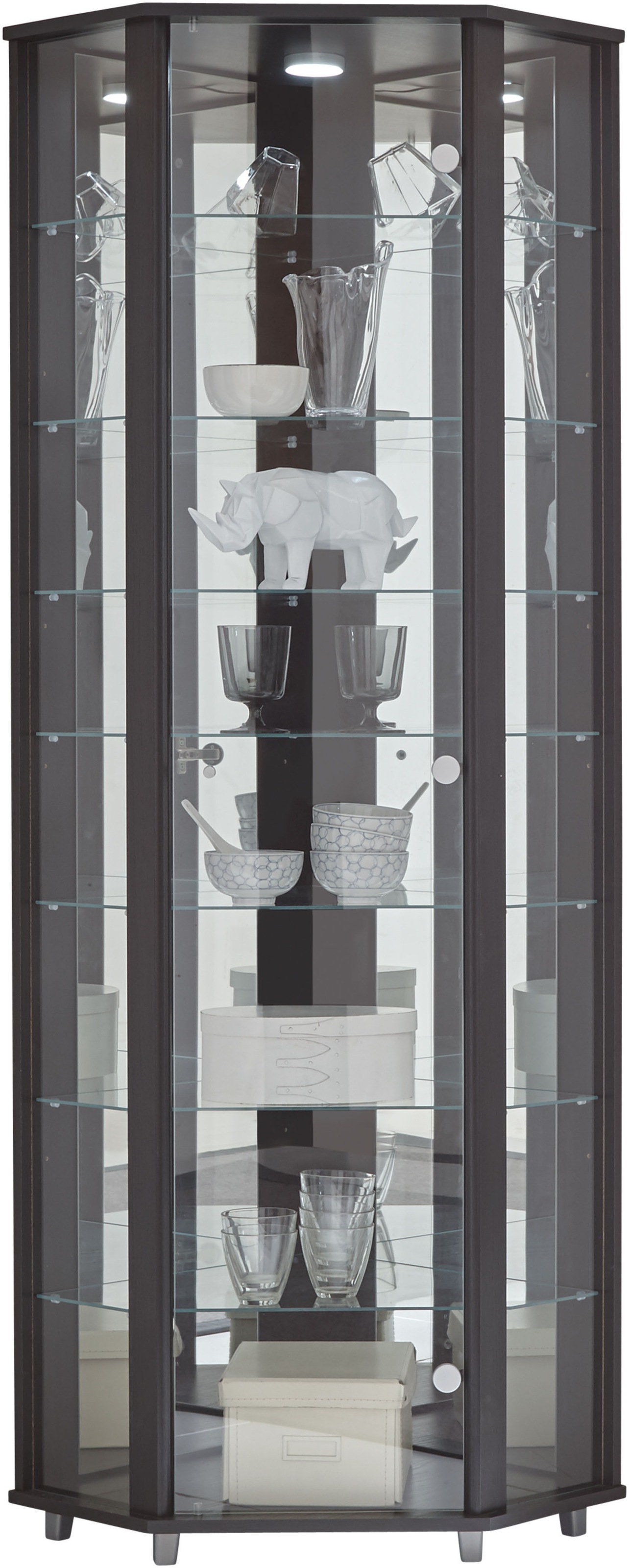 fif möbel Eckvitrine »TRIO Höhe ca. 172 cm, ink. Beleuchtung«, Eckvitrine/Glasvitrine 1x Glastür, perfekt für Sammler, Sammlervitrine