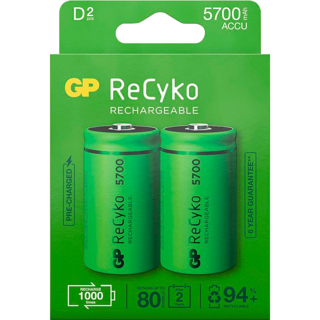 GP Batteries Akku »2er Pack D Mono Akku GP NiMH 5700 mAh ReCyko 1,2V«, D, 5700 mAh