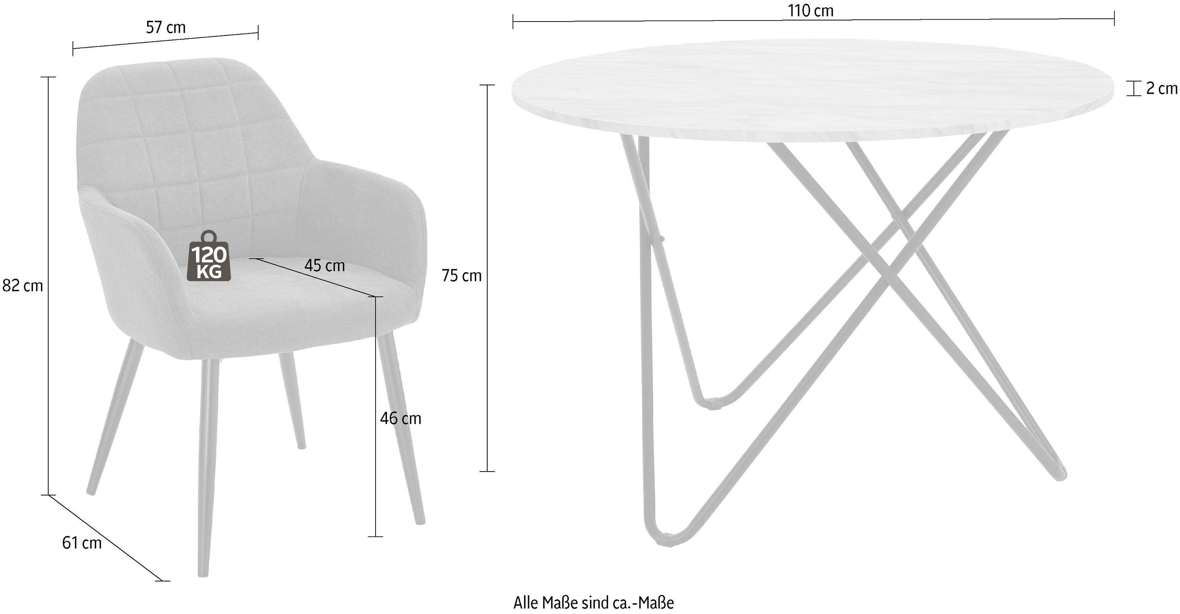 INOSIGN Essgruppe »JonasMara«, (Set, 5 tlg.), runder Tisch in Marmoroptik