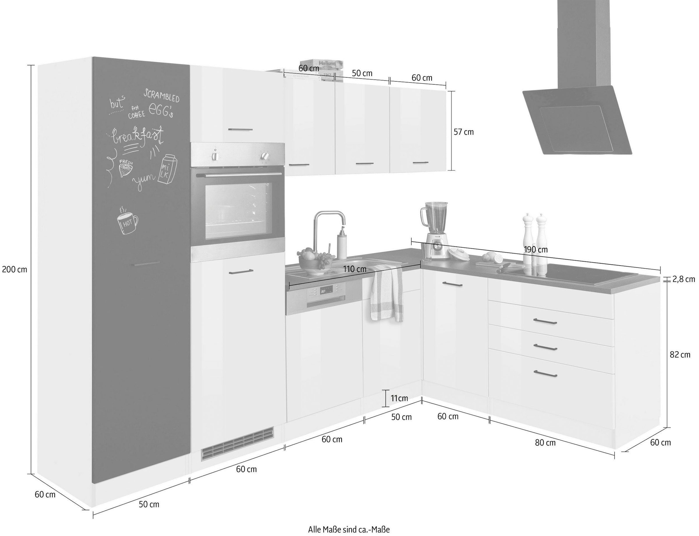 KOCHSTATION Winkelküche »KS-Trier«, ohne E-Geräte, Stellbreite 280/190 cm