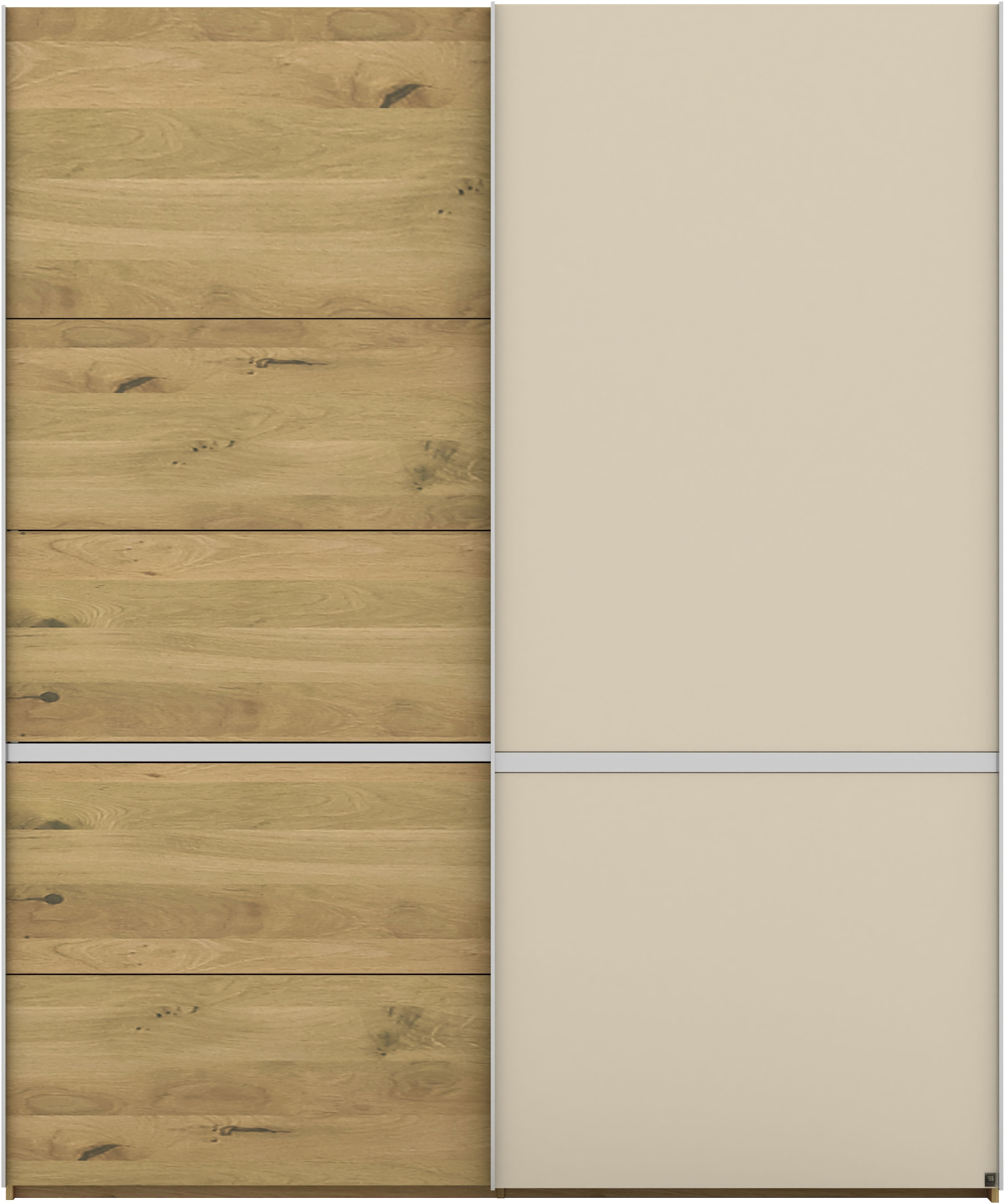 MUSTERRING Schwebetürenschrank »Savona, Kleiderschrank, Schrank, Garderobe, mit Schiebetüren« Teilmassiv Bianco-Eiche, mit Spiegel oder Glas, MADE...