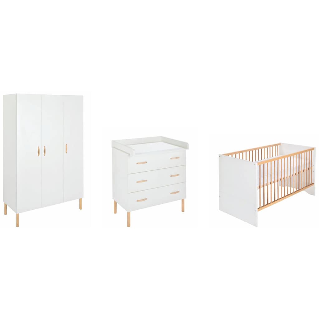 Schardt Babyzimmer-Komplettset »Camiel White«, (3 St., Kinderbett, Kleiderschrank, Wickelkommode)