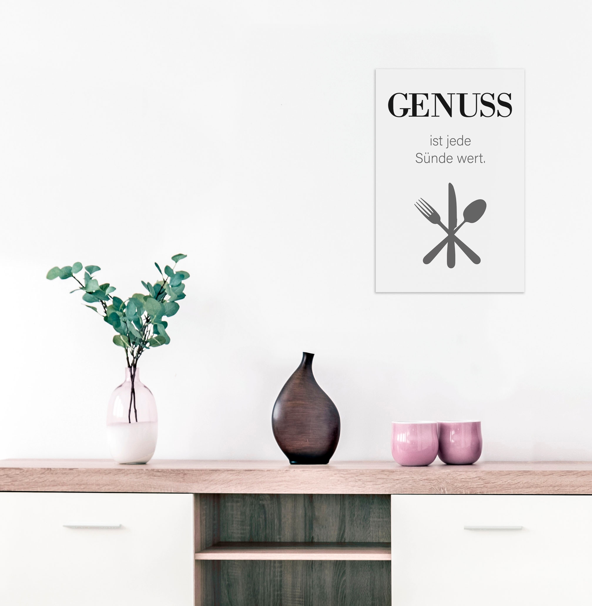 queence Wanddekoobjekt »GENUSS«, Stahlschild, Blechschild, Spruch, Witzig, Wanddeko, retro, 20x30cm