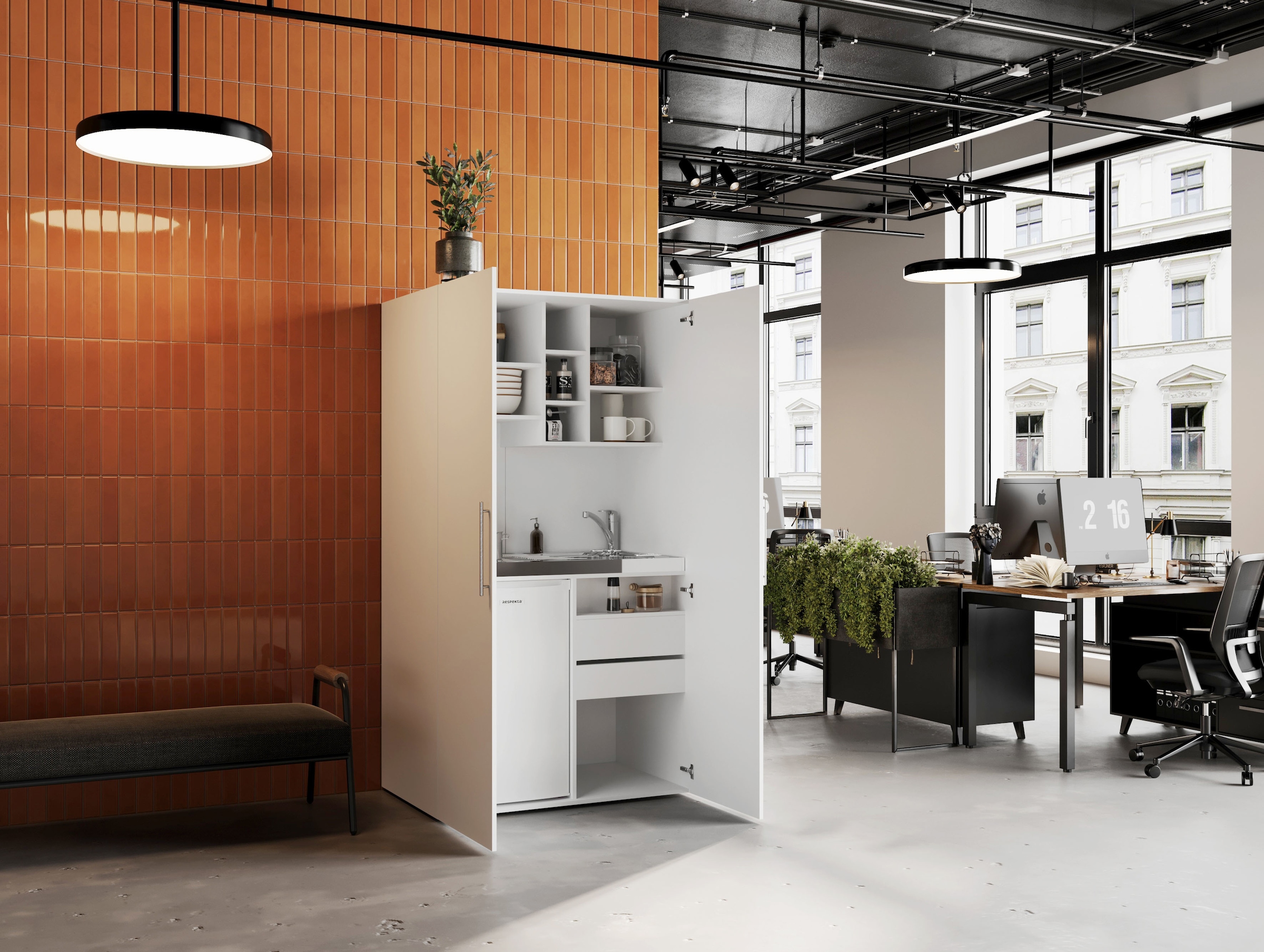 RESPEKTA Pantryküche »Peter, mit Duo Kochfeld, wahlweise mit Mikrowelle, Korpus Weiß,« Breite 104 cm, in exclusiver Konfiguration für OTTO