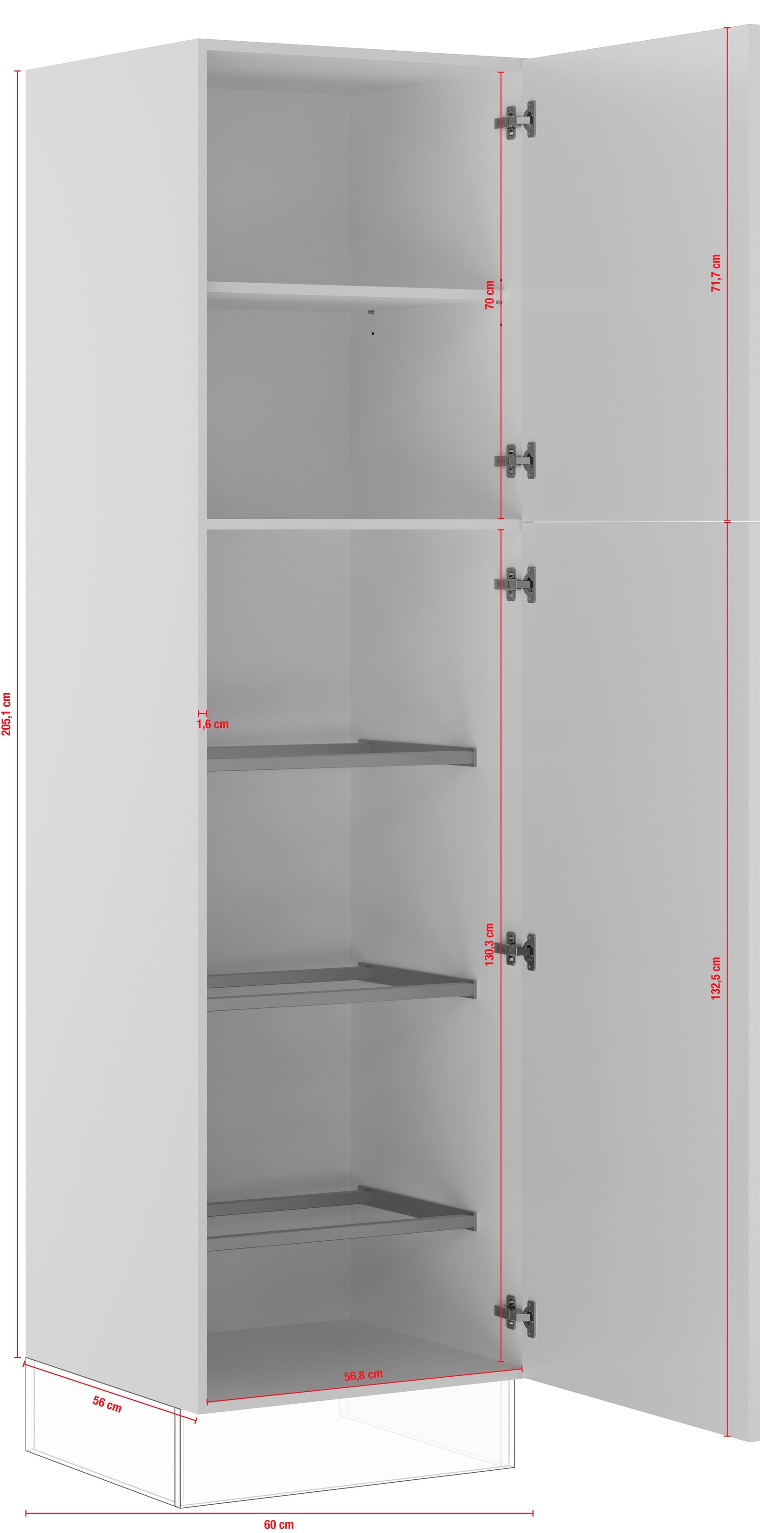 IMPULS KÜCHEN Seitenschrank »"Turin", Breite/Höhe: 60/205,1 cm« vormontiert, mit Drehtüren, mit verstellbarem Fachboden