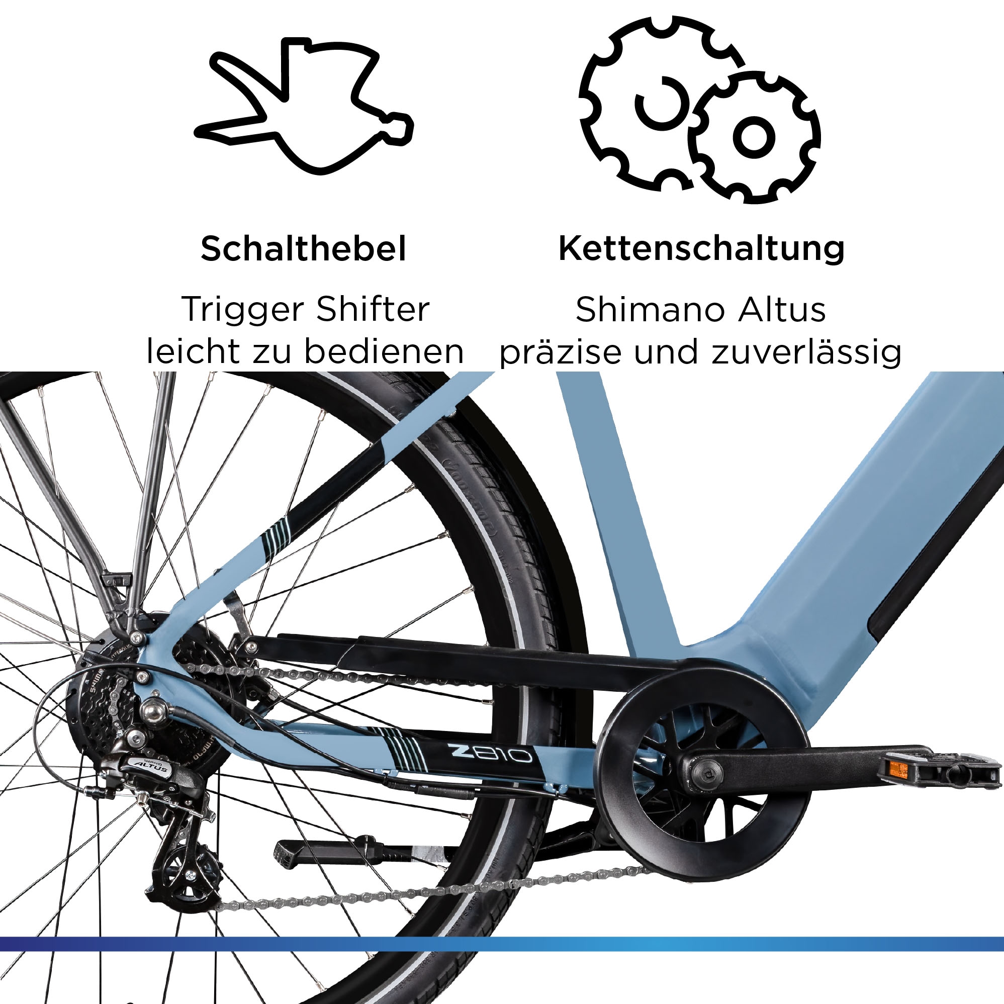 Zündapp »Z810« 8 Gang Shimano Altus RD-M310 Schaltwerk Kettenschaltung Heckmotor 250 W