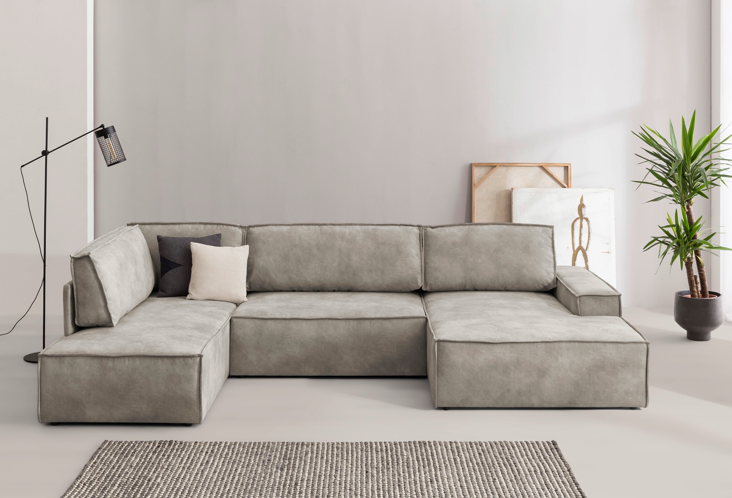 Home affaire Wohnlandschaft »SHERWOOD 329 cm, U-Form, Schlafsofa,«, Schlaffunktion m. Bettkasten (194x139 cm), Cord, Vintage, Samtvelours