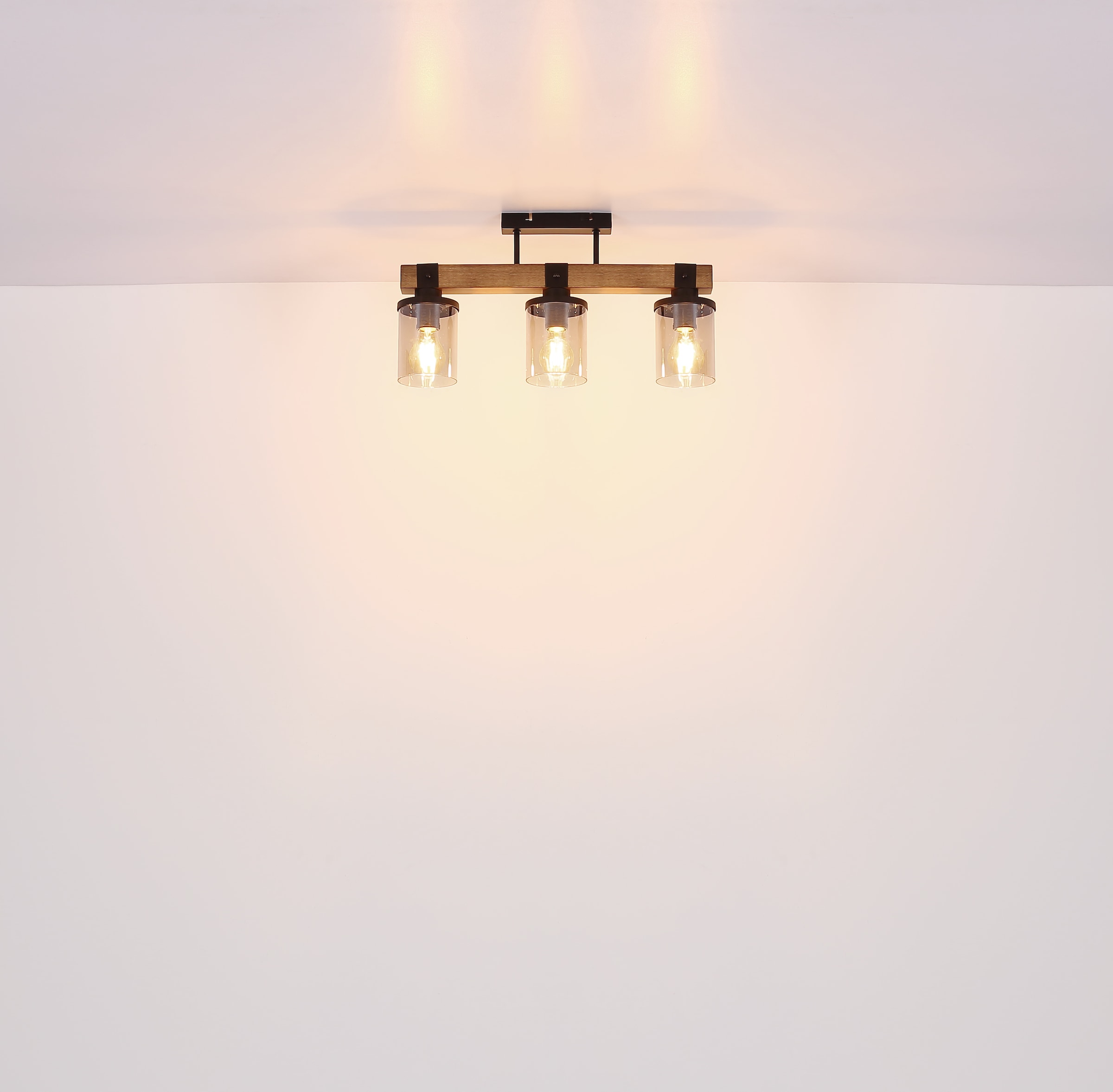 GLOBO LIGHTING Deckenleuchte »LILA«, Leuchtmittel E27 | ohne Leuchtmittel, Deckenlampe/schwarz/Holz/Glas rauchfarben/Wohnzimmer/Esszimmrt