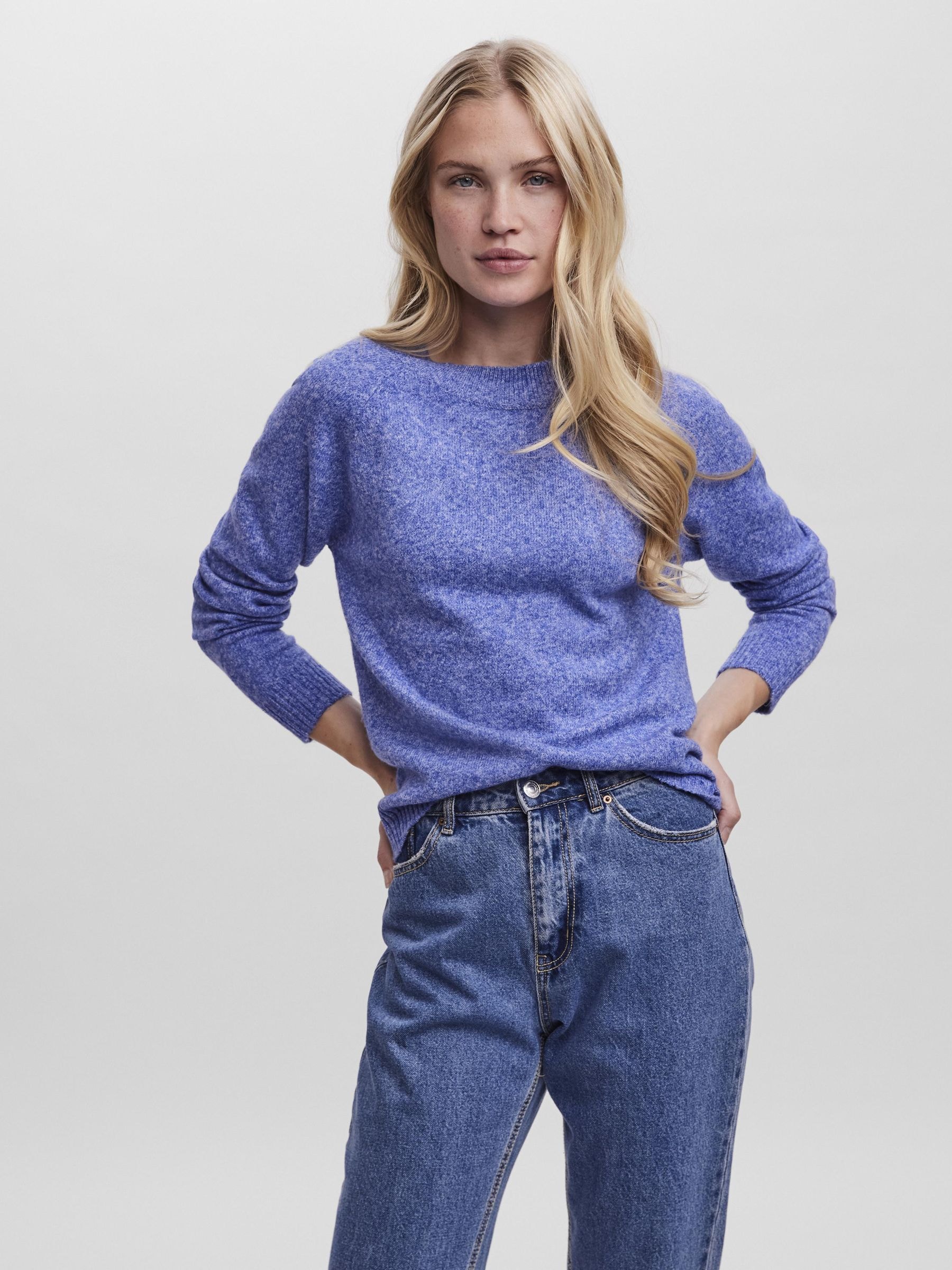 Vero Moda Rundhalspullover »VMDOFFY LS O-NECK BLOUSE GA NOOS« Materialmix, regular fit