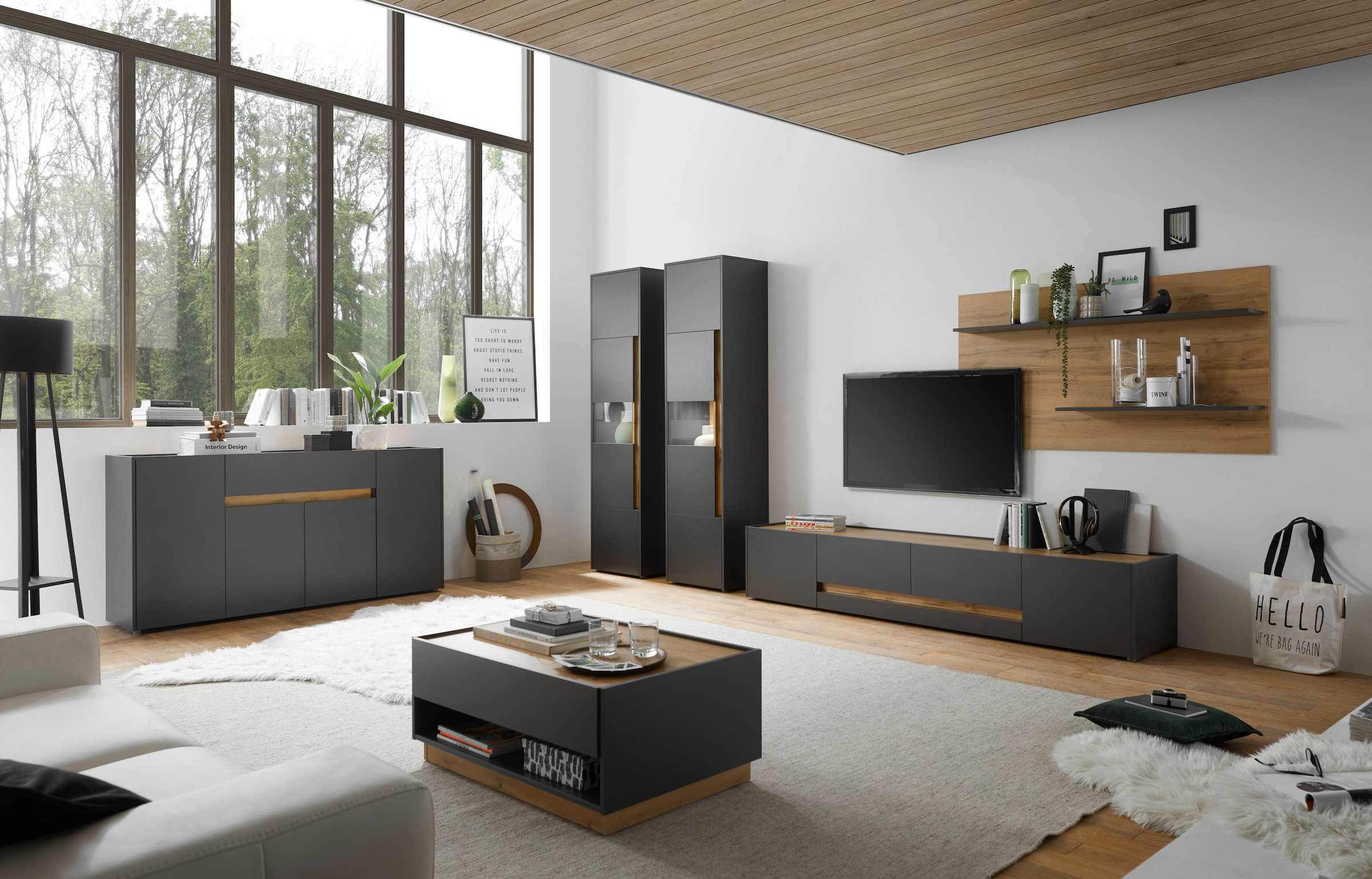 INOSIGN Wohnwand »City/Giron, moderne Anbauwand, Komplettset in vielen Farben verfügbar«, (Set, 4 St.), enthält zwei Vitrinen, ein Lowboard & ein Wandboard