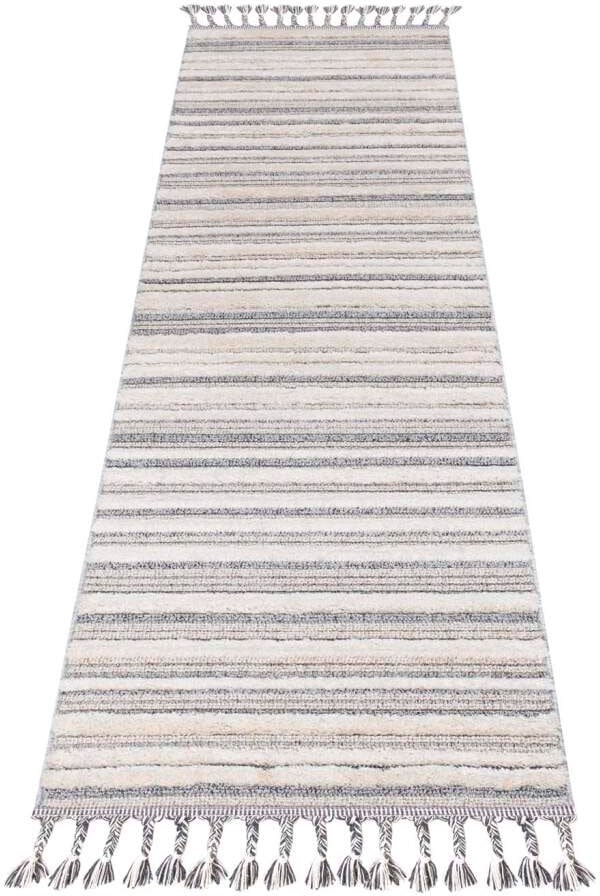 Carpet City Hochflor-Teppich »Valencia 807«, rechteckig, 20 mm Höhe, Läufer, Boho-Stil, 3D-Effekt, Streifen, Hoch-Tief-Struktur, Fransen