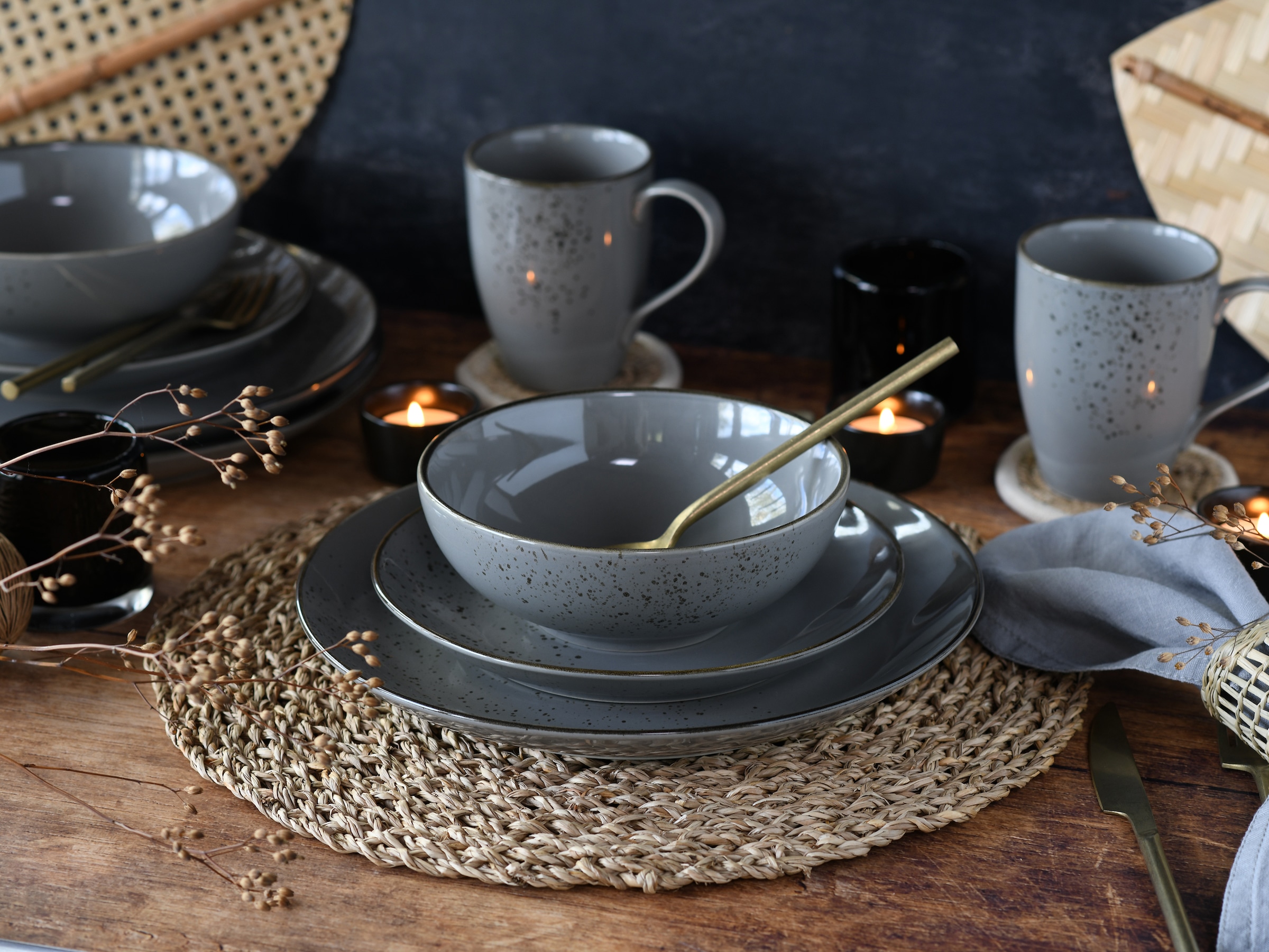 CreaTable Kombiservice »Nature Collection, Kombi-Service 16-tlg« Handwerklicher Look, Vintage