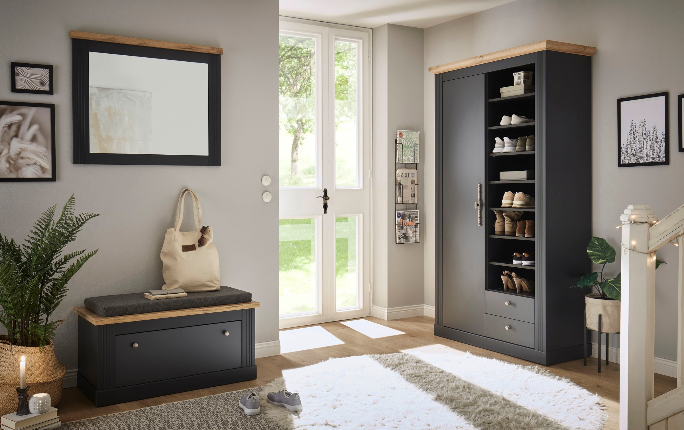 Home affaire Garderoben-Set »WESTMINSTER BESTSELLER!«, (3 St., Schuhbank, Spiegel, Garderobenschrank), im romantischen Landhausstil
