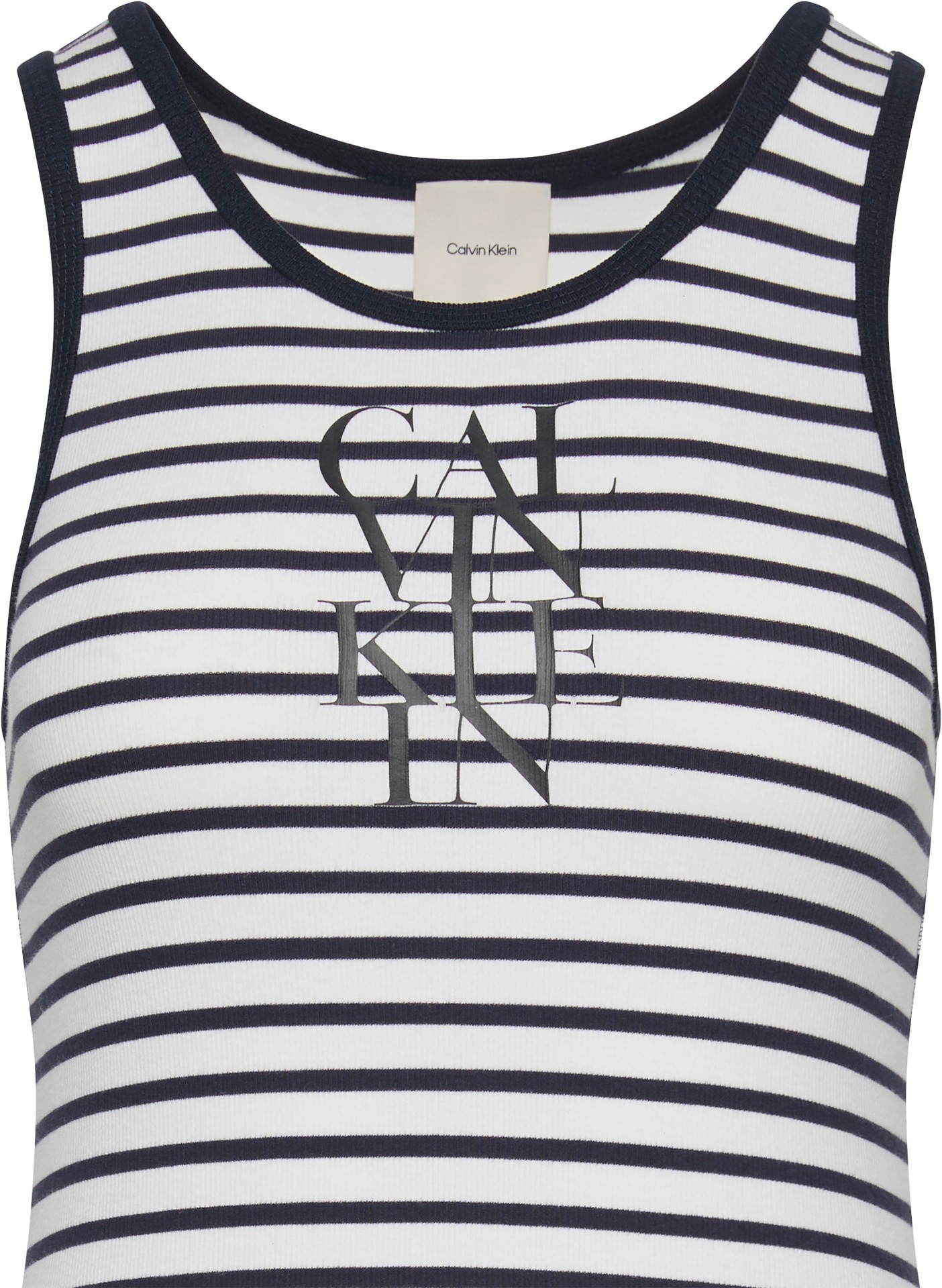 Calvin Klein Jeans Jerseykleid »COTTON RIB STRIPE SL DRESS«, Mit tiefem Rundhalsausschnitt
