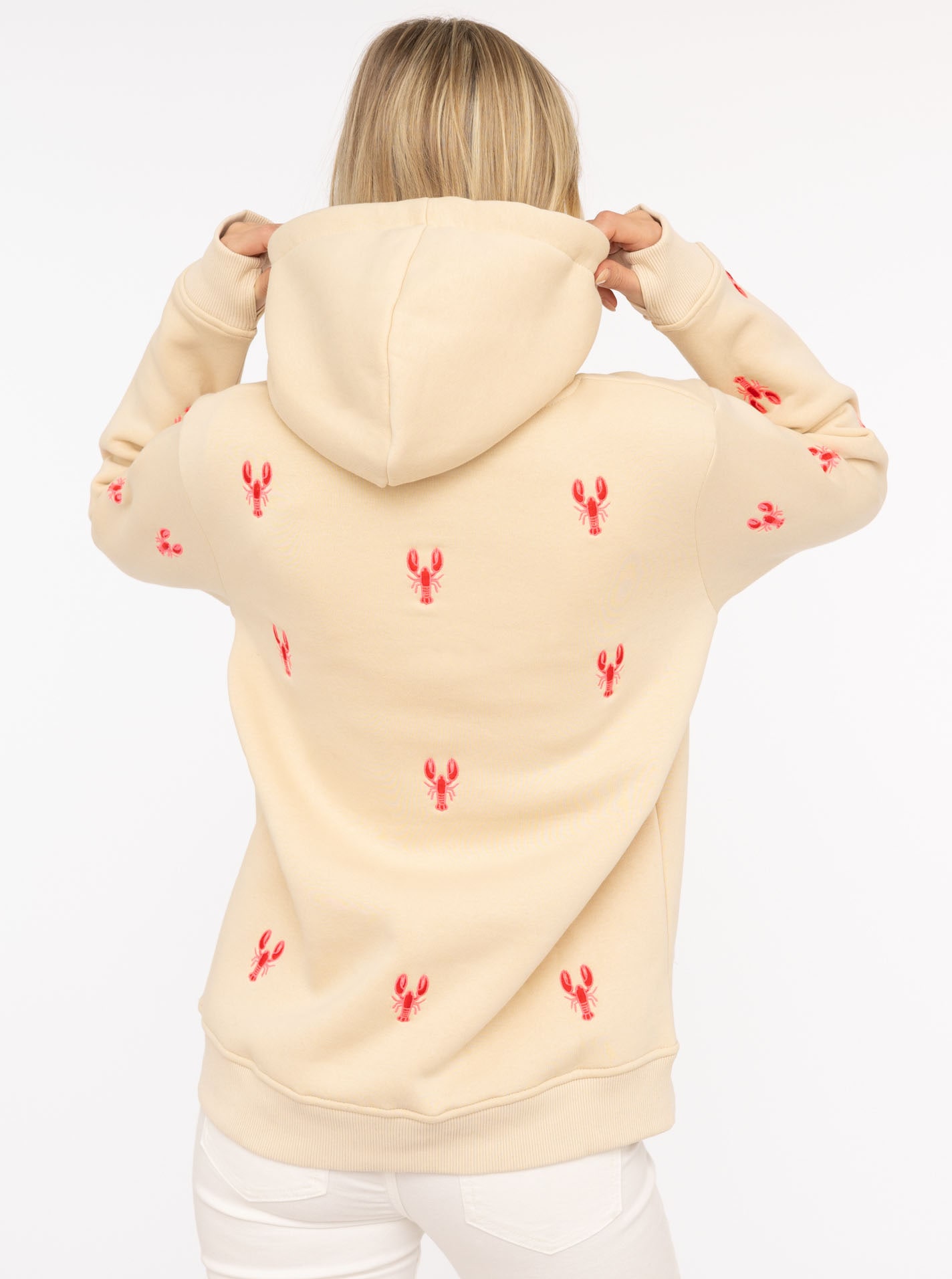 Zwillingsherz Kapuzensweatshirt Hummer-Stickerei, Kapuze, Kordelzug, Baumwollmix