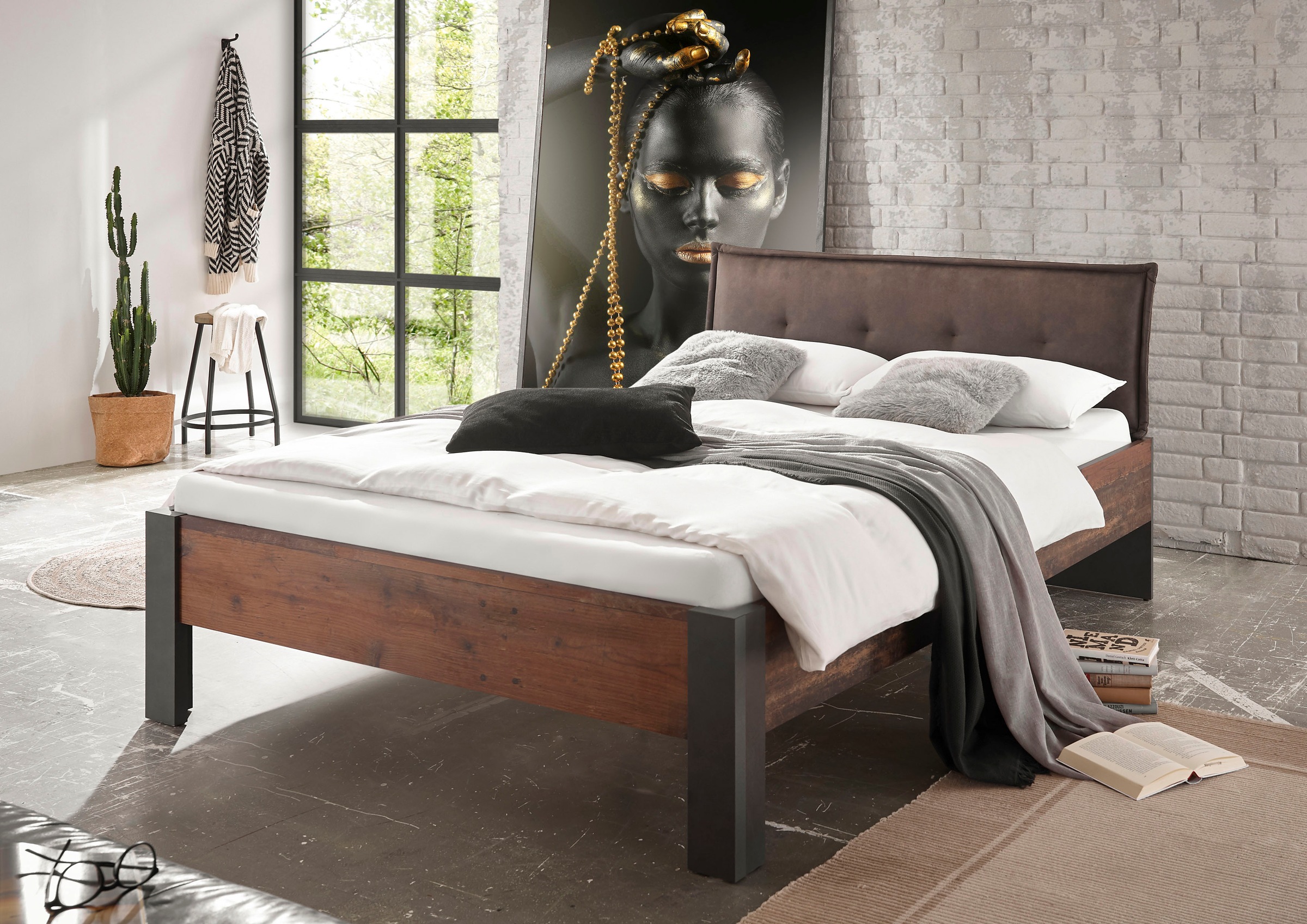 Home affaire Einzelbett »BROOKLYN Bett im Industrial Design, Bettgestell, B günstig online kaufen
