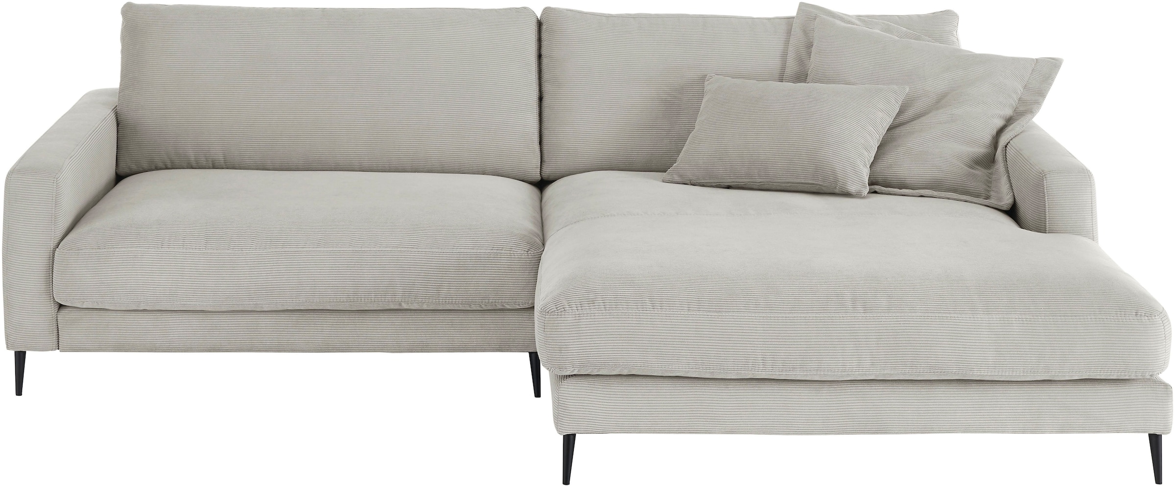 INOSIGN Ecksofa »Downtown, B/T/H: 272/190/84 cm L-Form«, weicher Sitzkomfort auch in Cord und Bouclé, incl. Zierkissen
