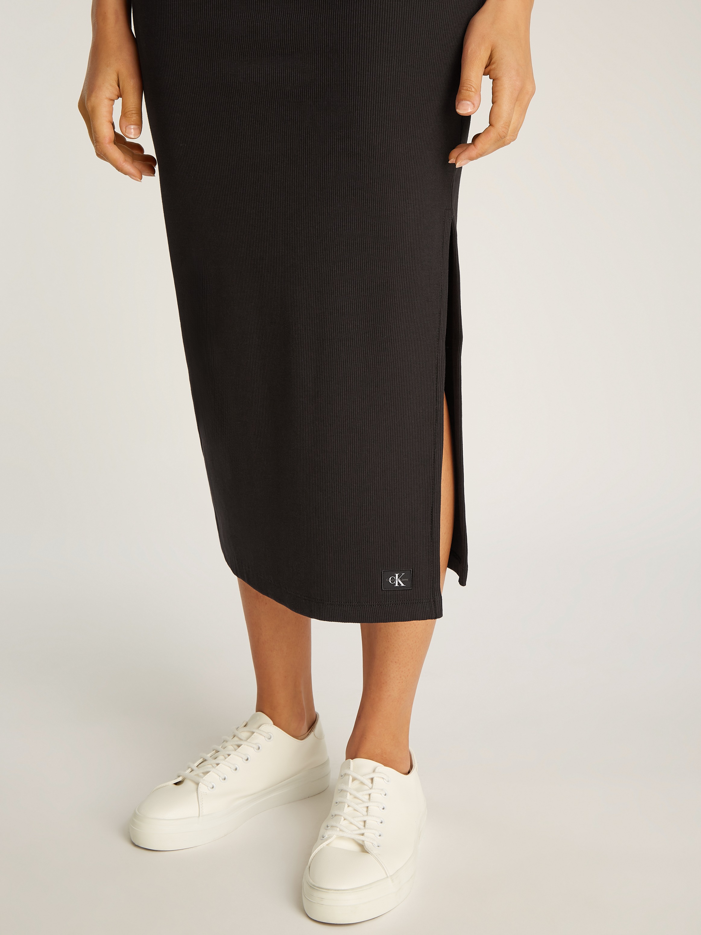 Calvin Klein Jeans Midirock »WOVEN LABEL RIB SKIRT«, mit Beinschlitz