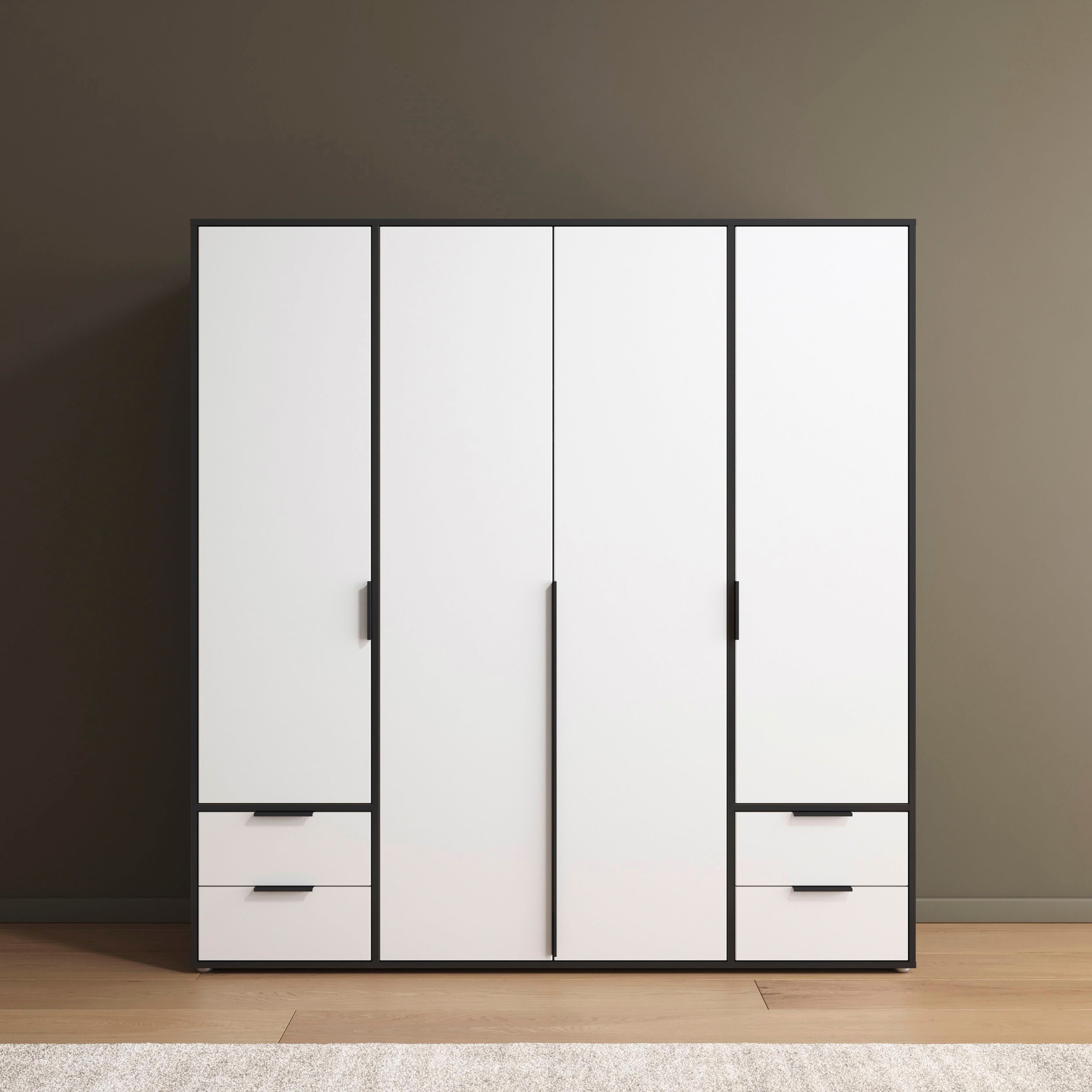 rauch Drehtürenschrank »Kleiderschrank Schrank Garderobe Wäscheschrank NAGATA viel Stauraum«, (in 3 verschiedenen Ausstattungen BASIC/CLASSIC/PREMIUM), mit Schubladen sowie Stangengriffen TOPSELLER MADE IN GERMANY
