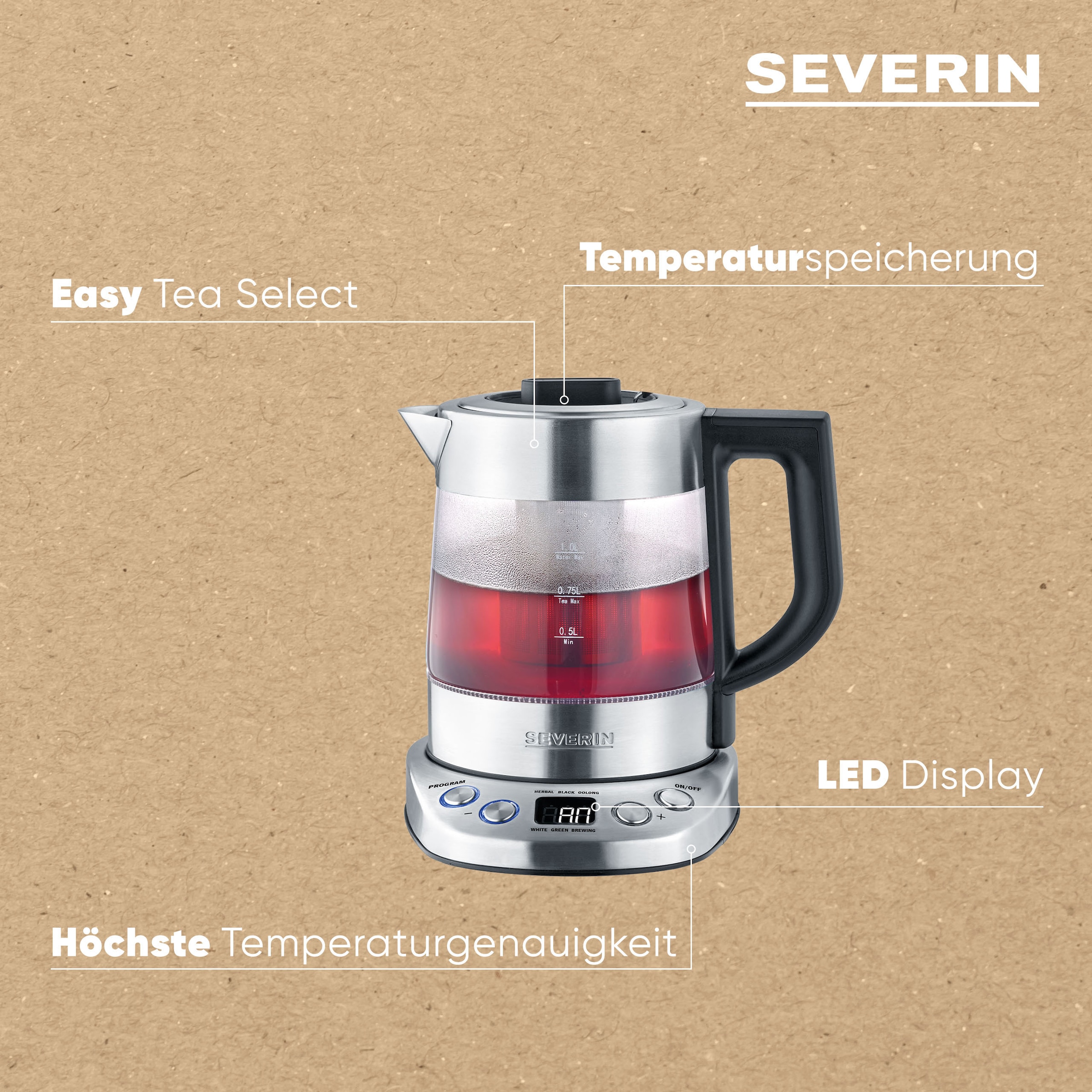 Severin Wasser-/Teekocher »WK 3473« 2200 W bis zu 1 l Wasser oder 0,75 l Tee, mit Teesieb, inkl. 5  Teeprogrammen