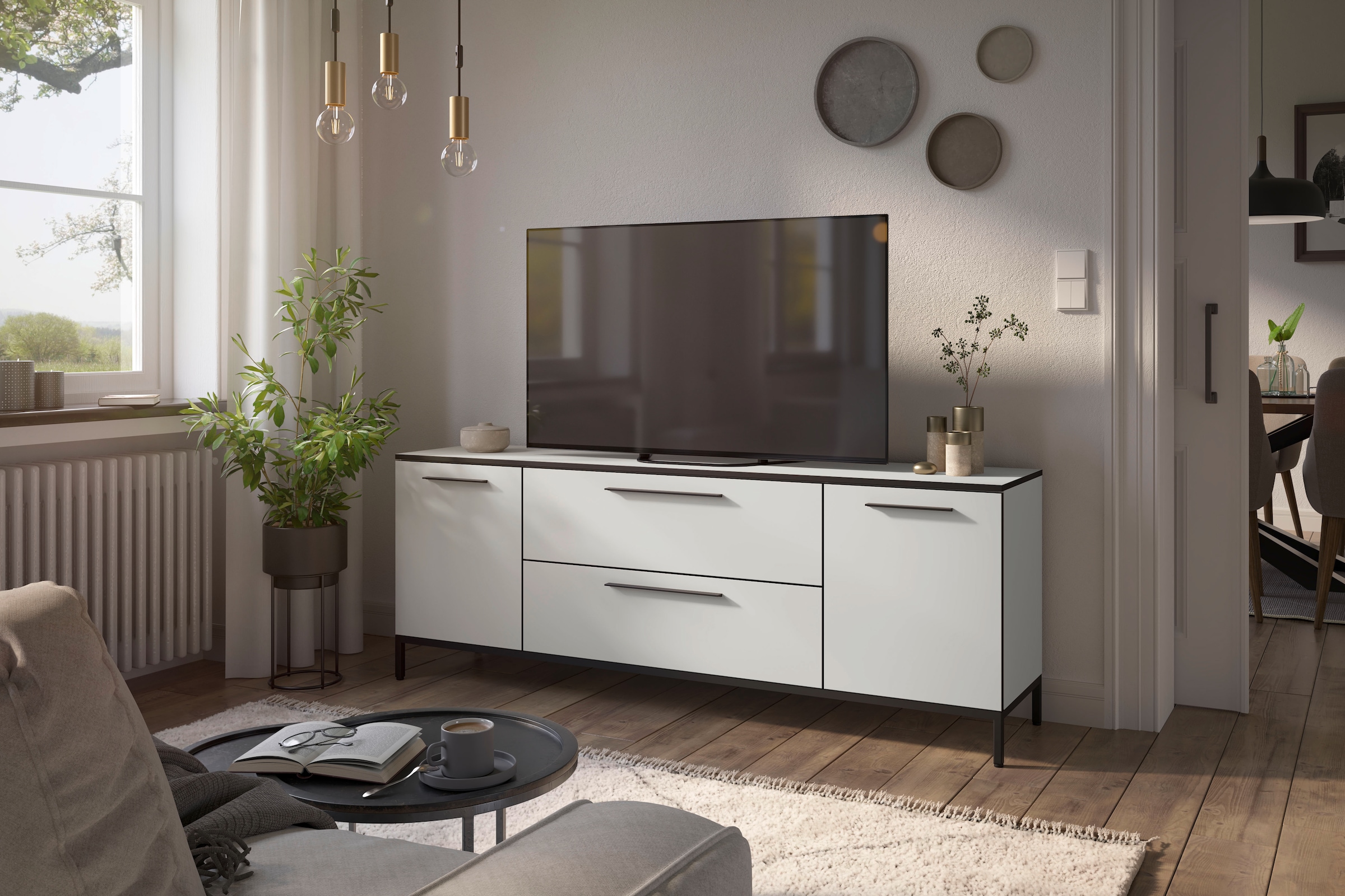 Manjana Möbel Lowboard »Lowboard mit Schwarz matten Metallgriffen«