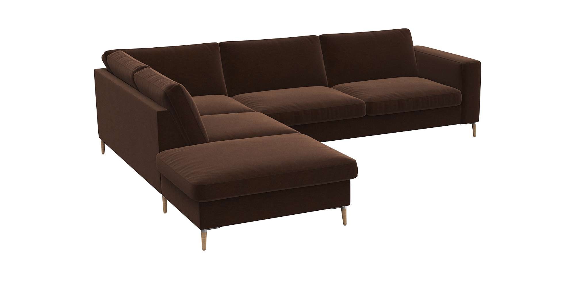 FLEXLUX Ecksofa »Fiore, Sitzaufbau mit hochwertigem Kaltschaum für mehr Sitzkomfort«, breite Armlehnen, L-Form, Füße Alu/Eiche