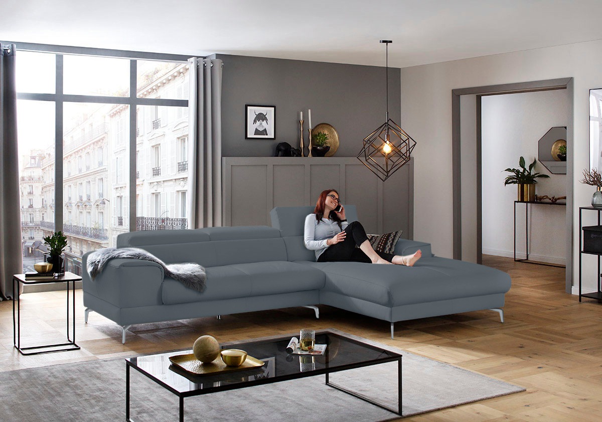 W.SCHILLIG Ecksofa »piedroo, Designsofa mit tollem Sitzkomfort, bequem und elegant, L-Form«, Kopfteilverstellung, wahlweise mit Sitztiefenverstellung, Breite 303cm