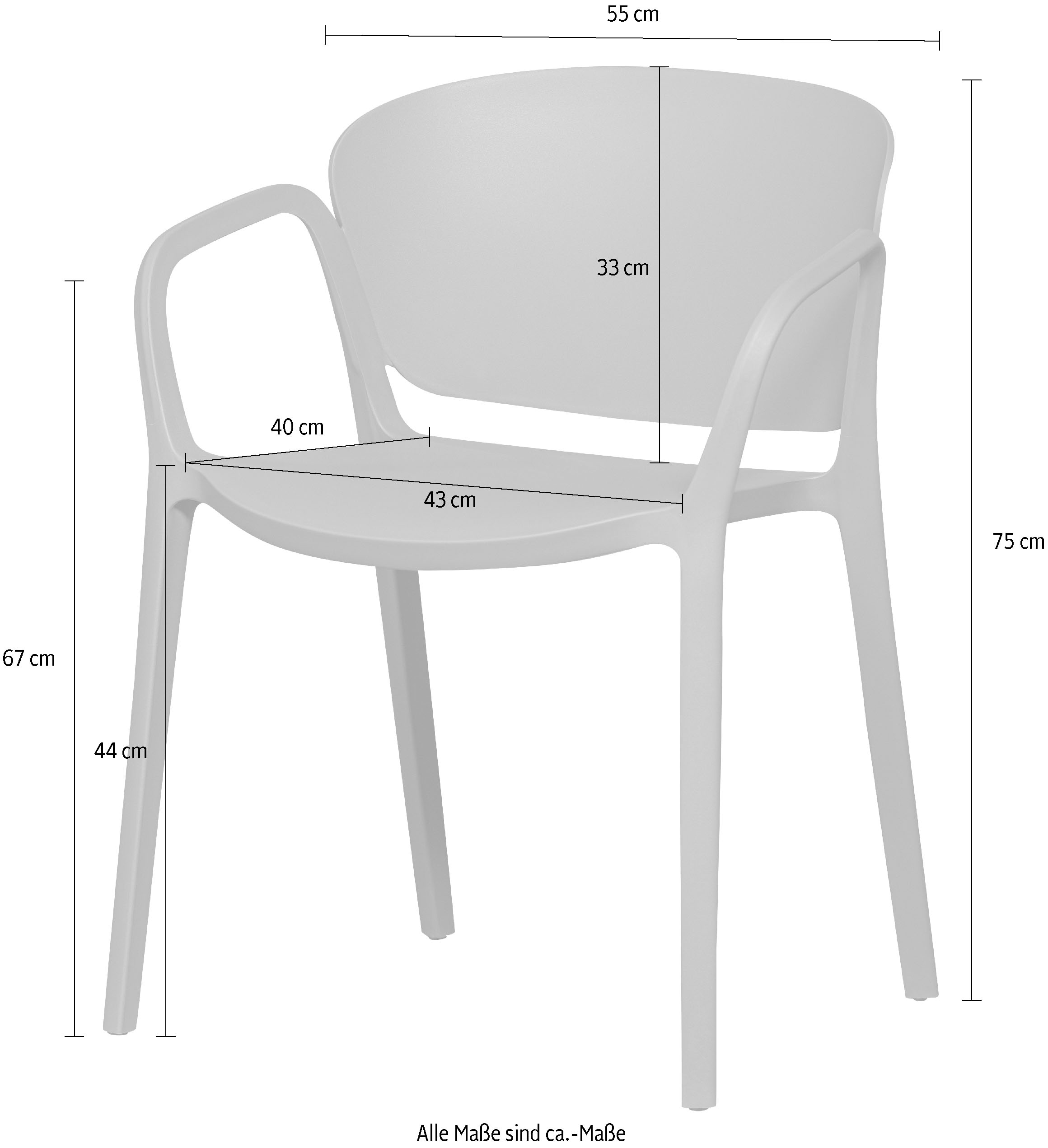 WOOOD Esszimmerstuhl »Bent Polypropylen stapelbar für In- und Outdoor, H 75 x B 57 x T 56 cm« () (Set, 2 St) Tragkraft 150 kg, wasserabweisendes, fertig montiert
