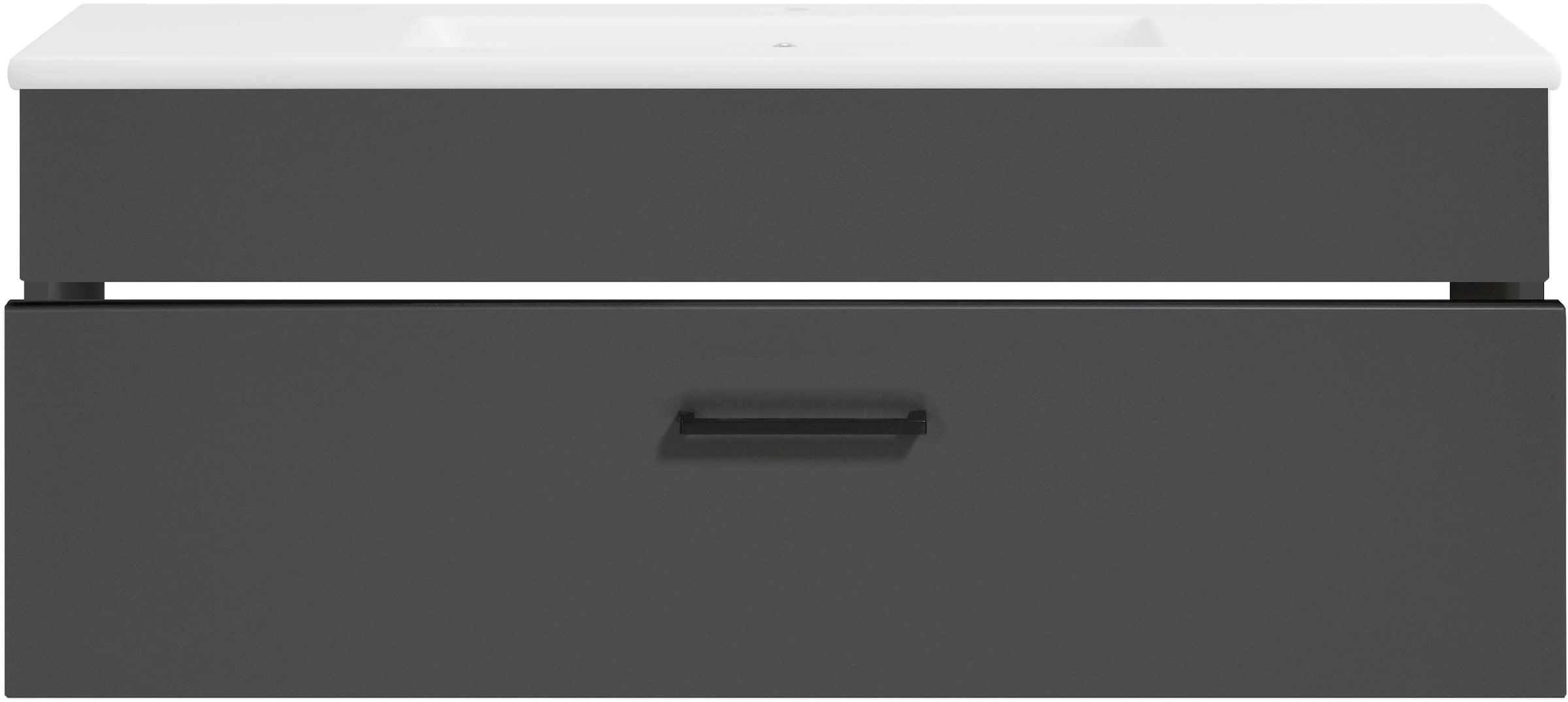 welltime Waschtisch »Trento Light mit Keramik-Auflagebecken«, 1 feste Blende und 1 Auszug, Breite: 101cm, Anthrazit Matt