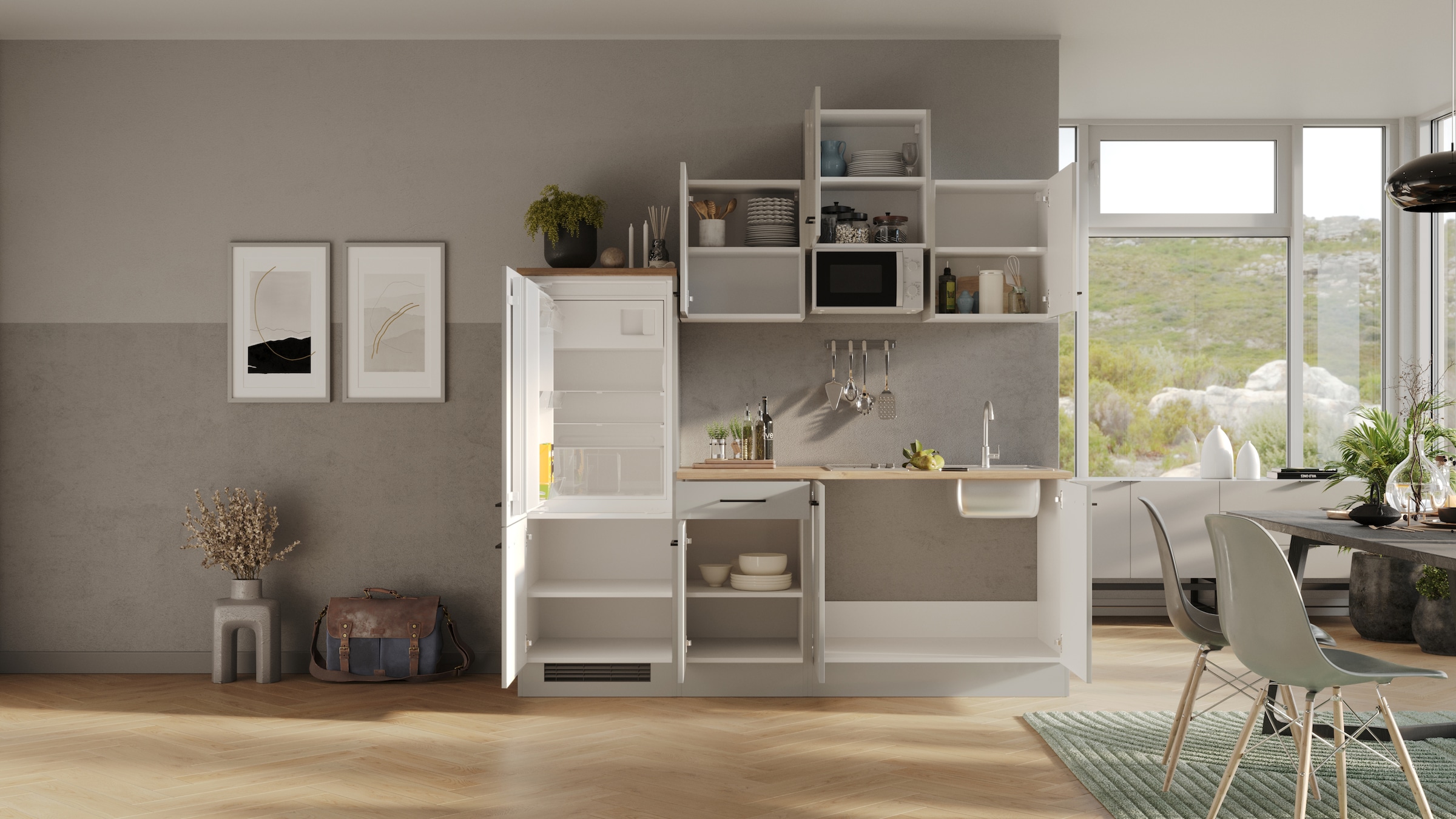 Flex-Well Küchenzeile »Lund«, mit E-Geräten, Gesamtbreite 210 cm, in weiten Farben erhältlich