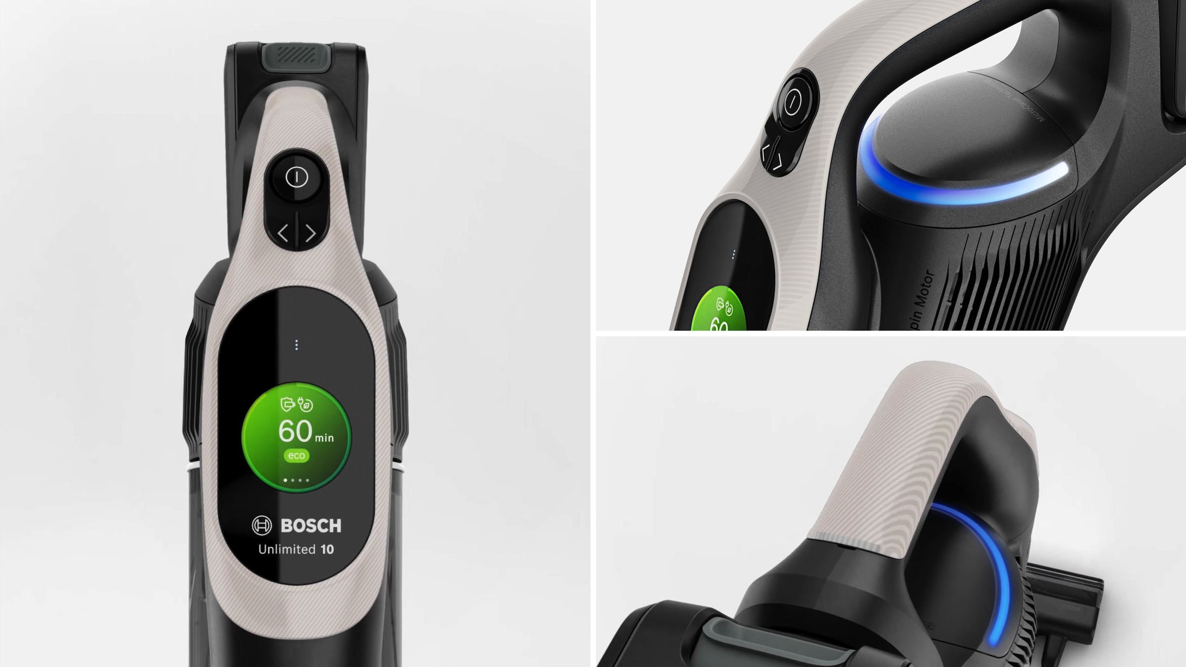 BOSCH Akku-Stielstaubsauger »Unlimited 10 BTS1042GQC, MicroClean™ Technology, 10 J. Motorgarantie«, Display, Knickrohr, HEPA-Filtersystem, Schnellladegerät, 2 Akkus, grau