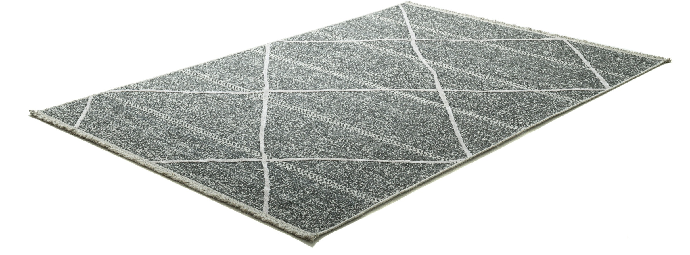 Sansibar Teppich »Braderup«, rechteckig, 2 mm Höhe, Flachgewebe, modernes Scandi Design, Motiv Rauten, mit Fransen