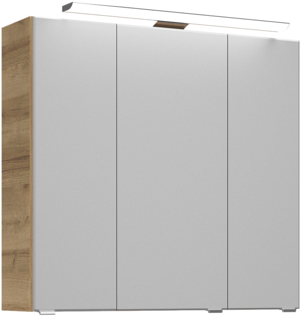 Saphir Badmöbel-Set »Trentino 2-teilig Glas-Waschtisch, Spiegelschrank mit LED-Leuchte«, (3 St.), Badmöbel-Set 77cm breit, inkl. Türdämpfer, 3 Türen, 2 Auszügen