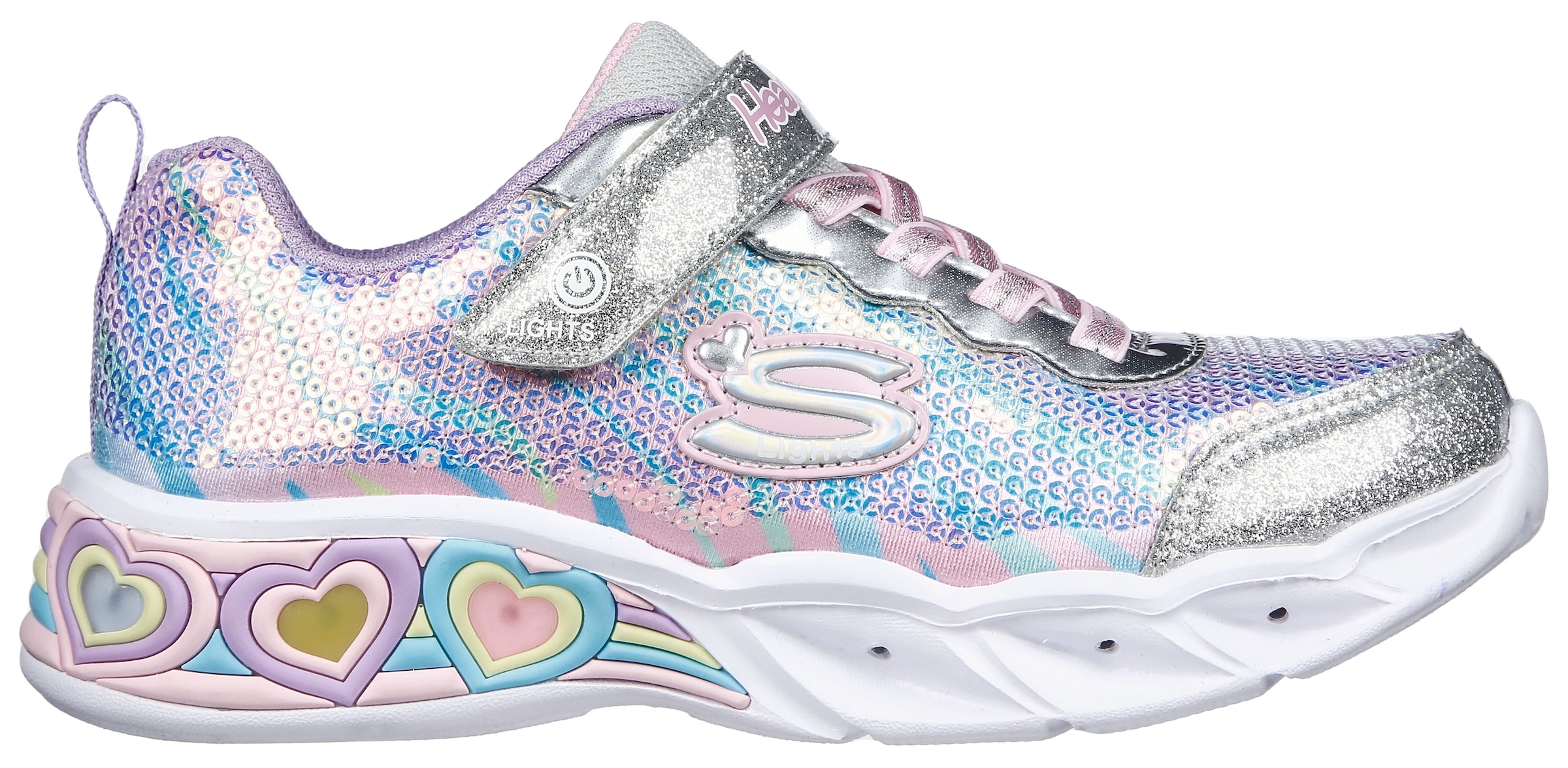 Skechers Sneaker »SWEETHEART LIGHTS«, Klettschuh, Freizeitschuh, Blinkschuh mit schimmerndem Metallic Look