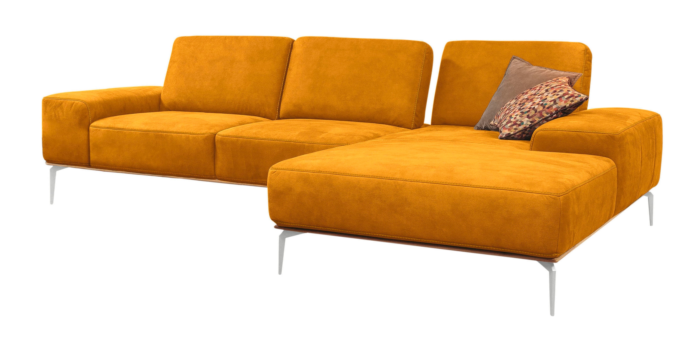 W.SCHILLIG Ecksofa »run, Designsofa mit tollem Sitzkomfort, bequem, L-Form« mit elegantem Holzsockel, Füße in Chrom glänzend, Breite 319 cm