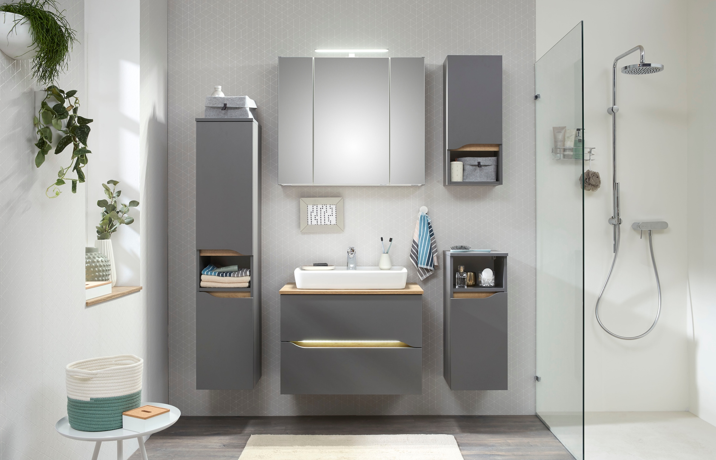 Saphir Badmöbel-Set »Quickset 5-teilig, Keramik-Aufsatzbecken und LED-Spieg günstig online kaufen