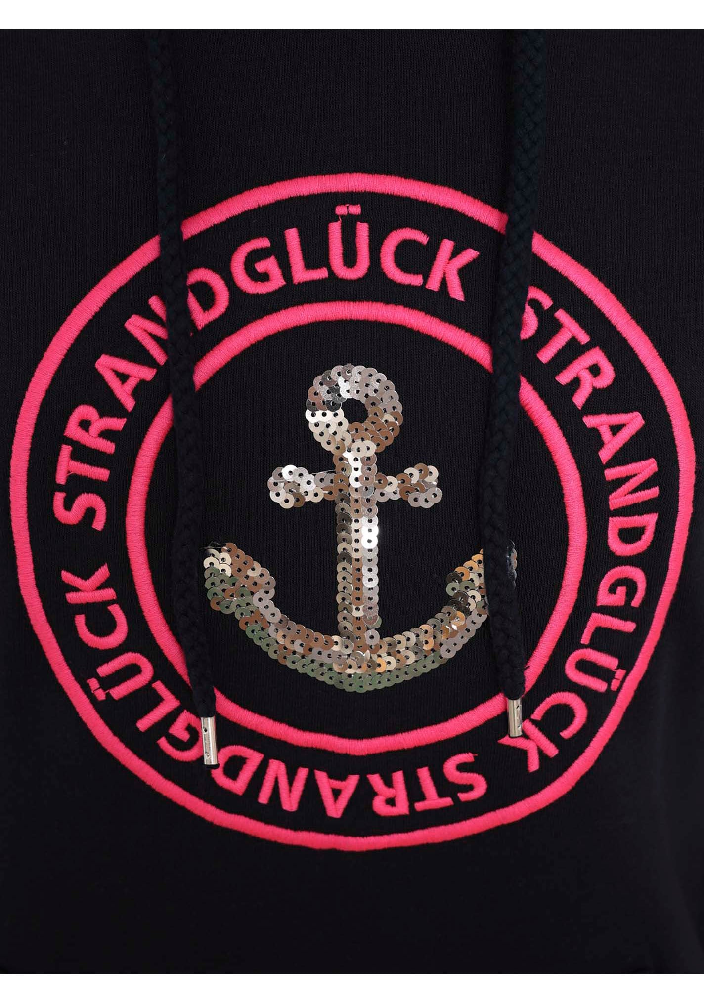 Zwillingsherz Kapuzensweatshirt, mit neonfarbenen Stickereien und Pailettenanker