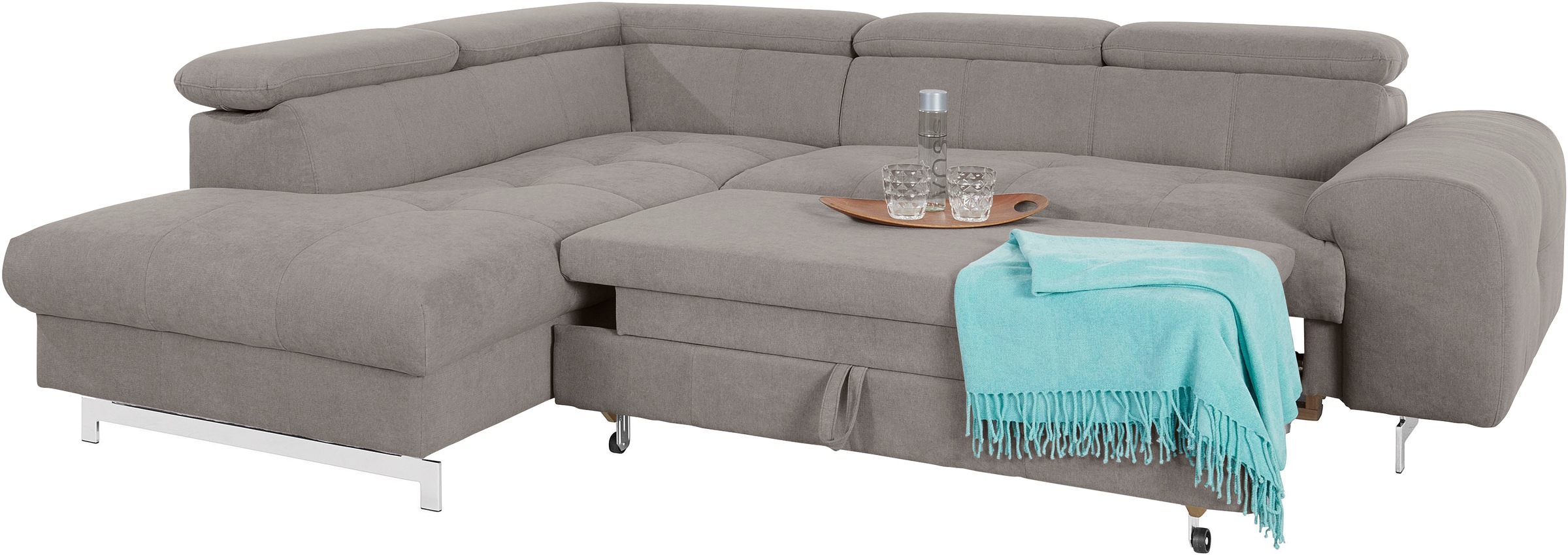 COTTA Ecksofa »Chef L-Form«, mit Kopfteilverstellung, edle Metallkufen, wahlweise mit Bettfunktion