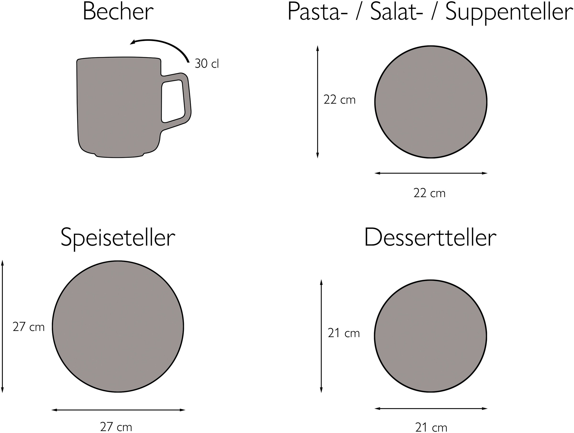CreaTable Kombiservice »Geschirr-Set Lava Stone«, (Set, 16 tlg., Kaffeeservice und Tafelservice im Set, für 4 Personen), Service, schwarz, erhabenenes Relief, 16 Teile, für 4 Personen