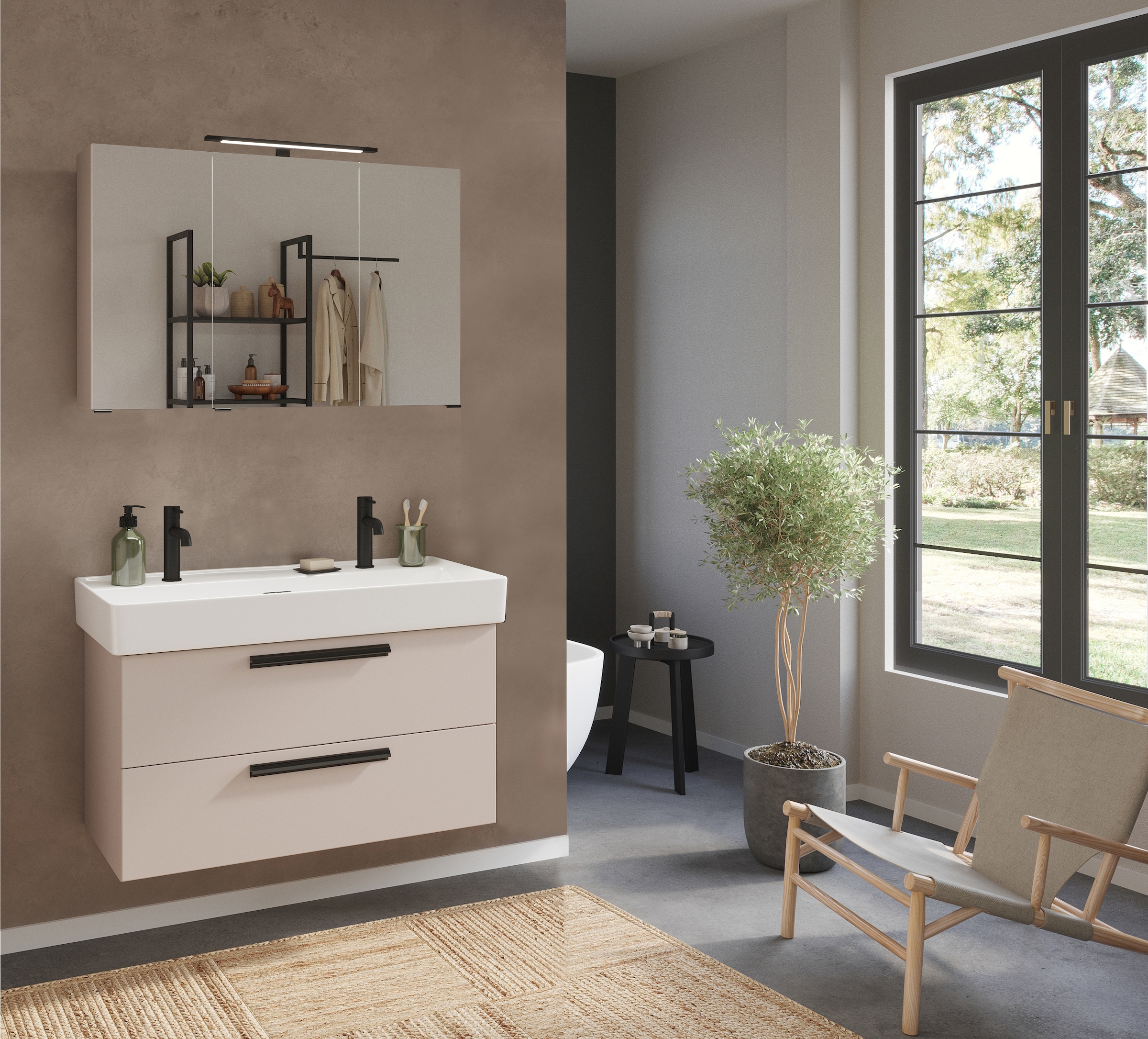 welltime Badmöbel-Set »SALVADA, 2tlg-Set, gedämpfte Scharniere, Softclose, Keramikbecken« Maße (B/T/H): 100/47,5/200 cm, 