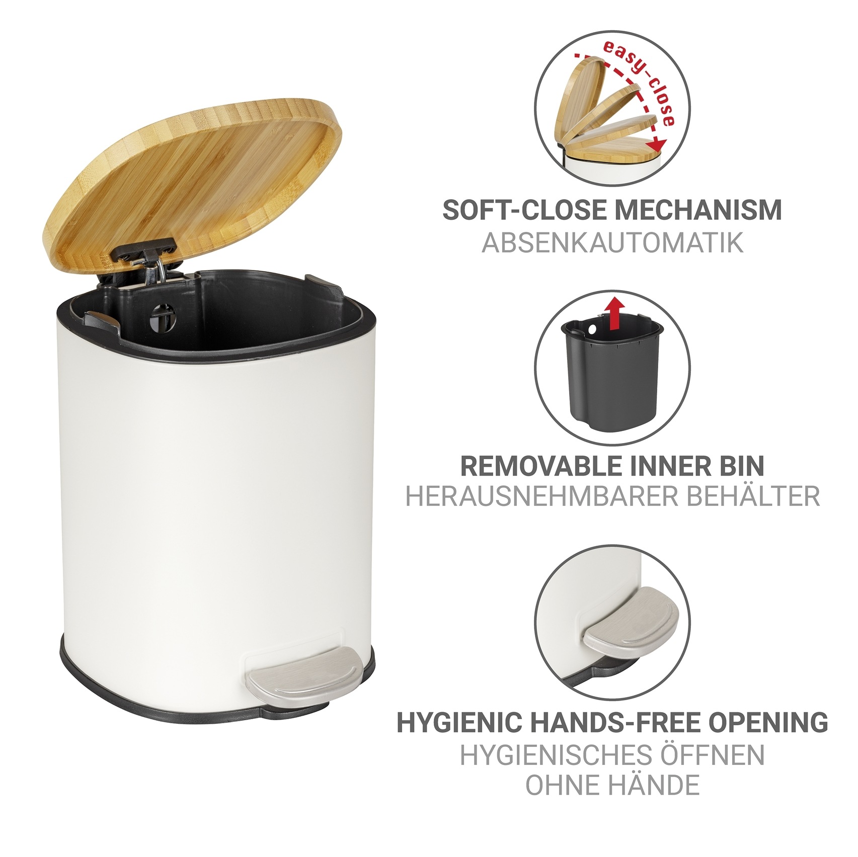 WENKO Kosmetikeimer »Fianema« fürs Badezimmer, Easy-Close-Mechanik, Inneneimer: 3 L