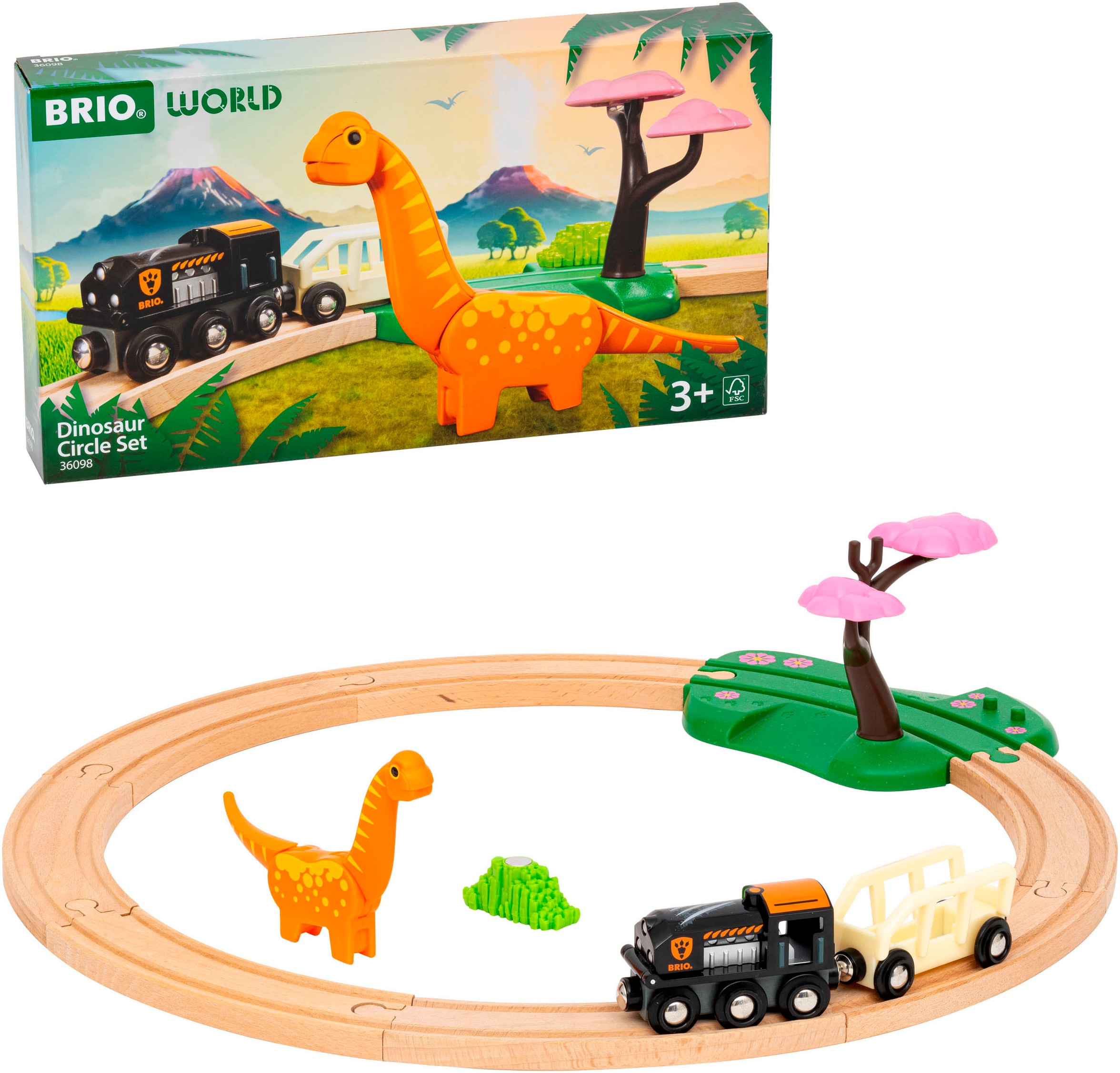 Spielzeug-Eisenbahn »BRIO® WORLD, Dinosaurier Bahn Set«, (Set, 12 tlg.), FSC® -...