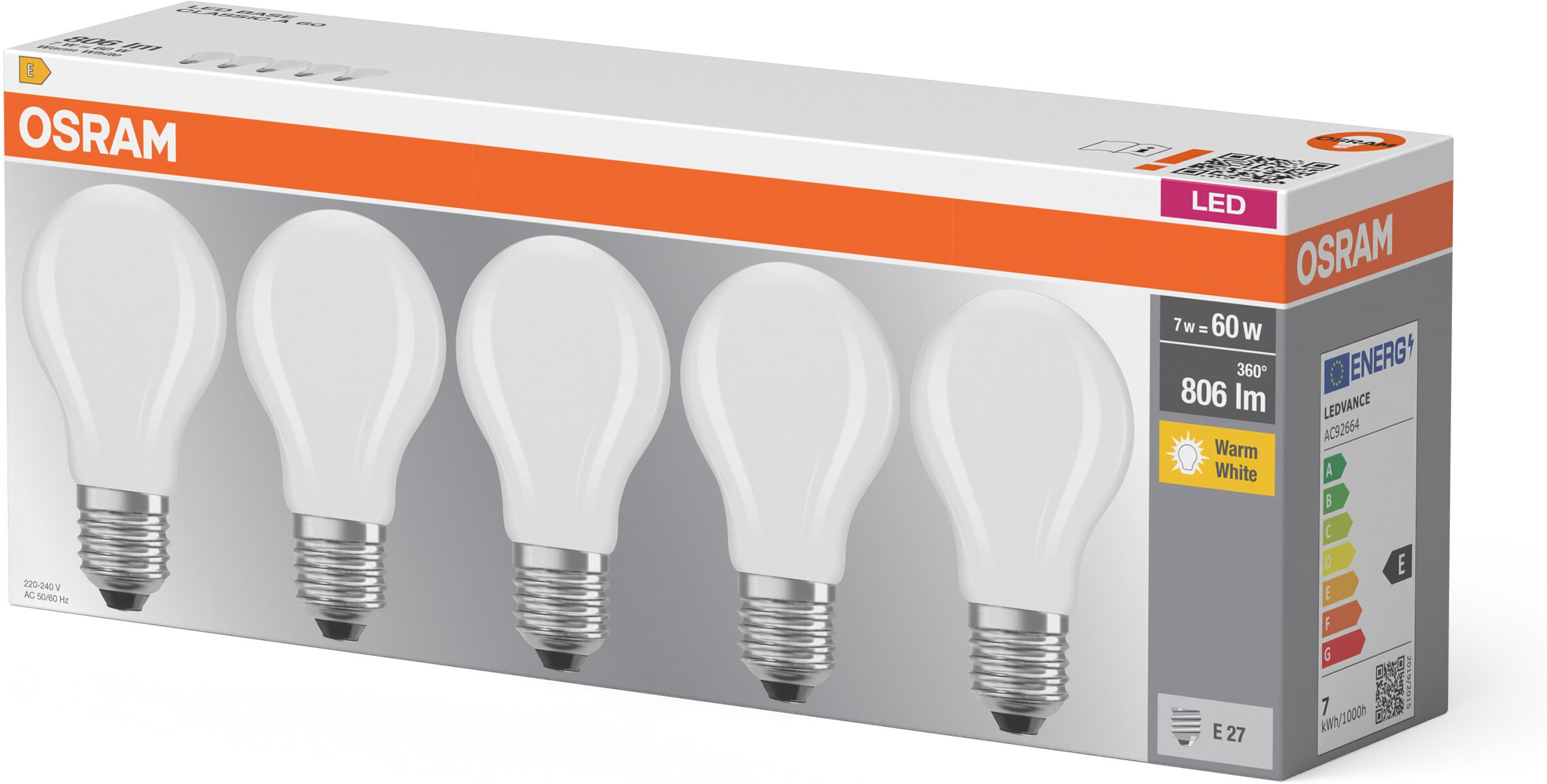 Osram LED-Leuchtmittel »LED-Lampe Classic« E27 5 Stk. Warmweiß
