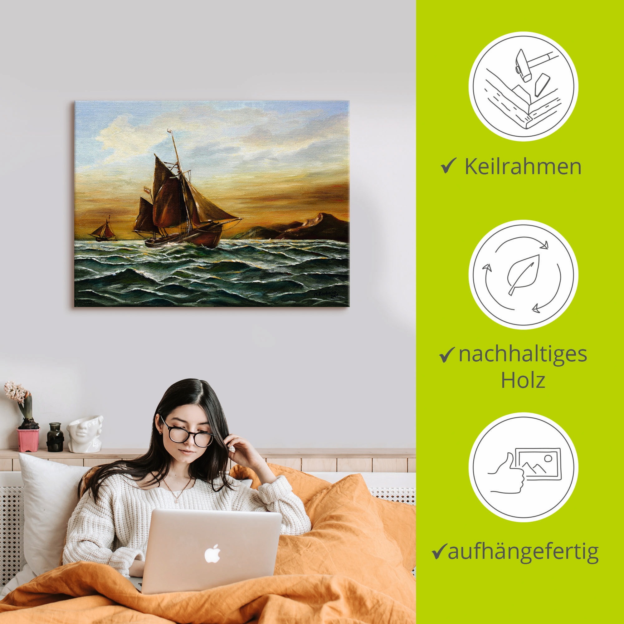 Artland Wandbild »Segelschiff auf See - maritime Malerei«, Boote & Schiffe, (1 St.), als Leinwandbild, Wandaufkleber in verschied. Größen