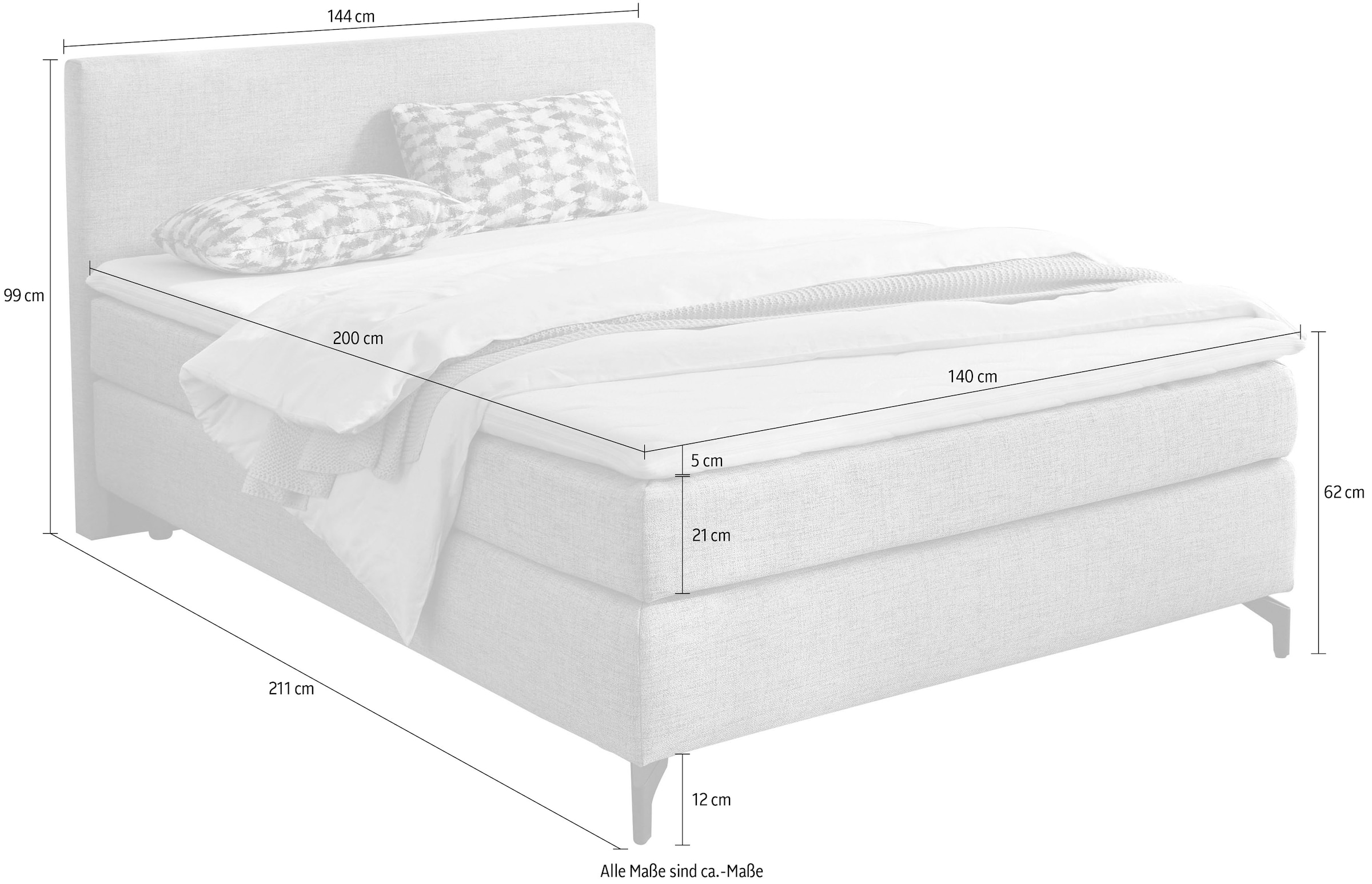 5. Bild von INOSIGN Boxspringbett Alinas, mit Topper und Zierkissen, in unterschiedliche Farbvarianten und Breiten lieferbar