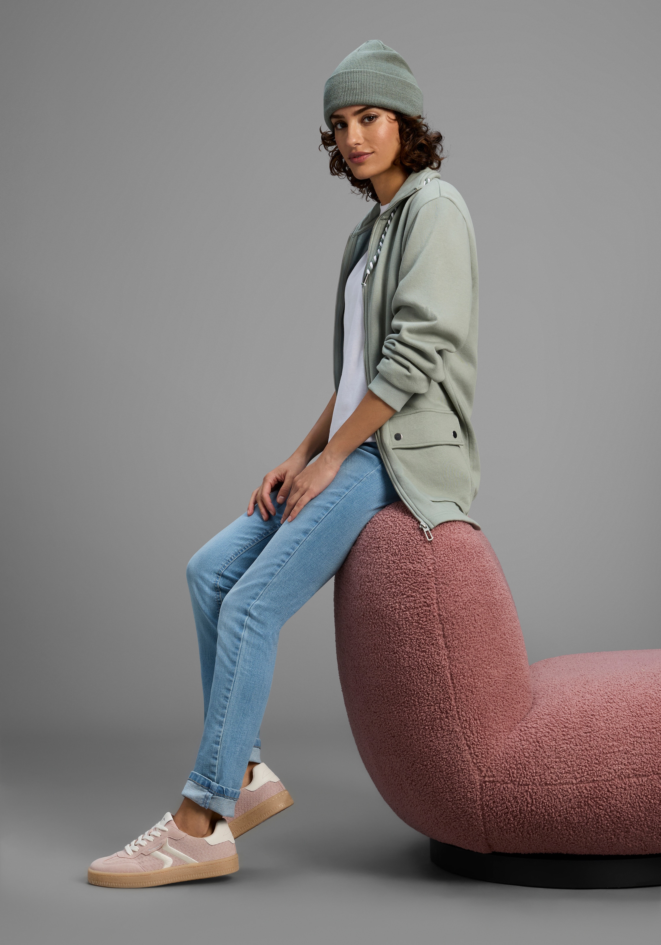 Laura Scott Sweatjacke Weiche Baumwollmischung mit Stehkragen und Außentaschen