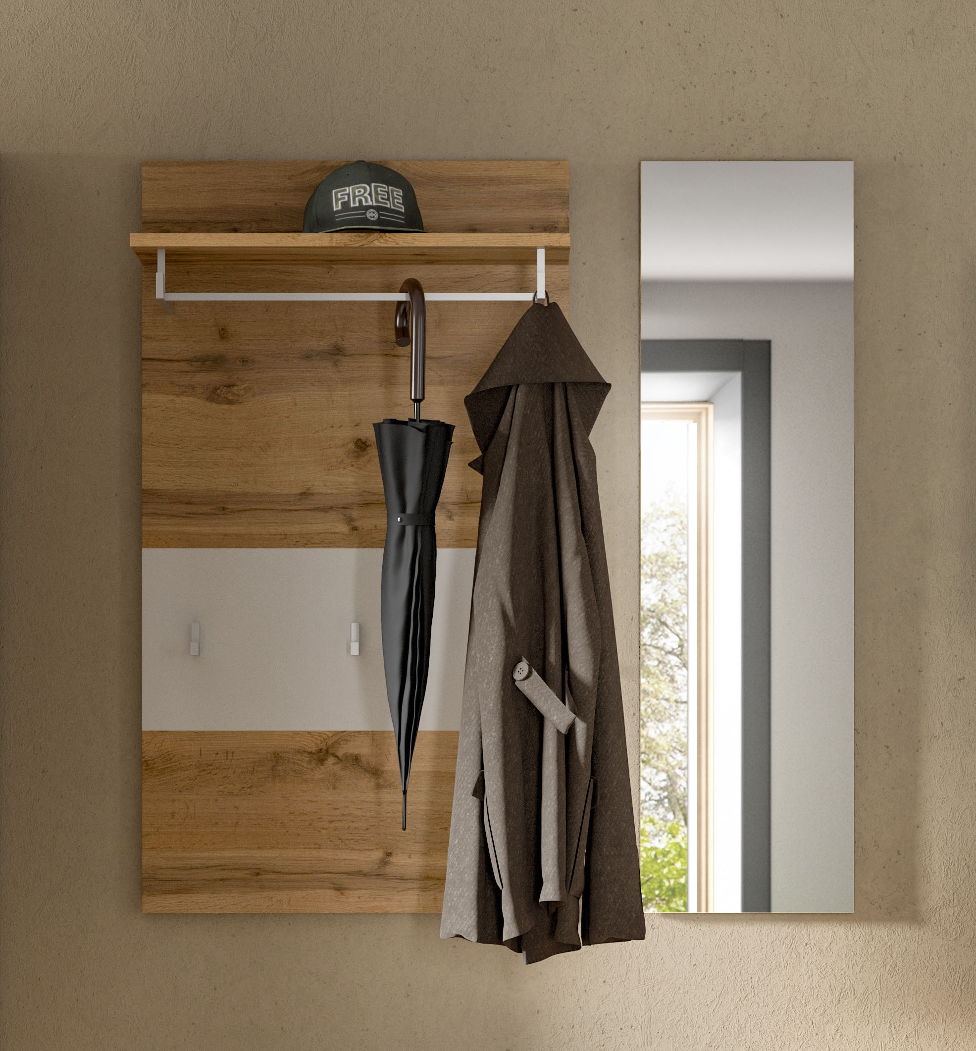 INOSIGN Garderobenpaneel »AOSTA-PANEEL«, (2 St.), Paneel mit Spiegel, Breite: 60 cm, Garderobe, Flur, Diele