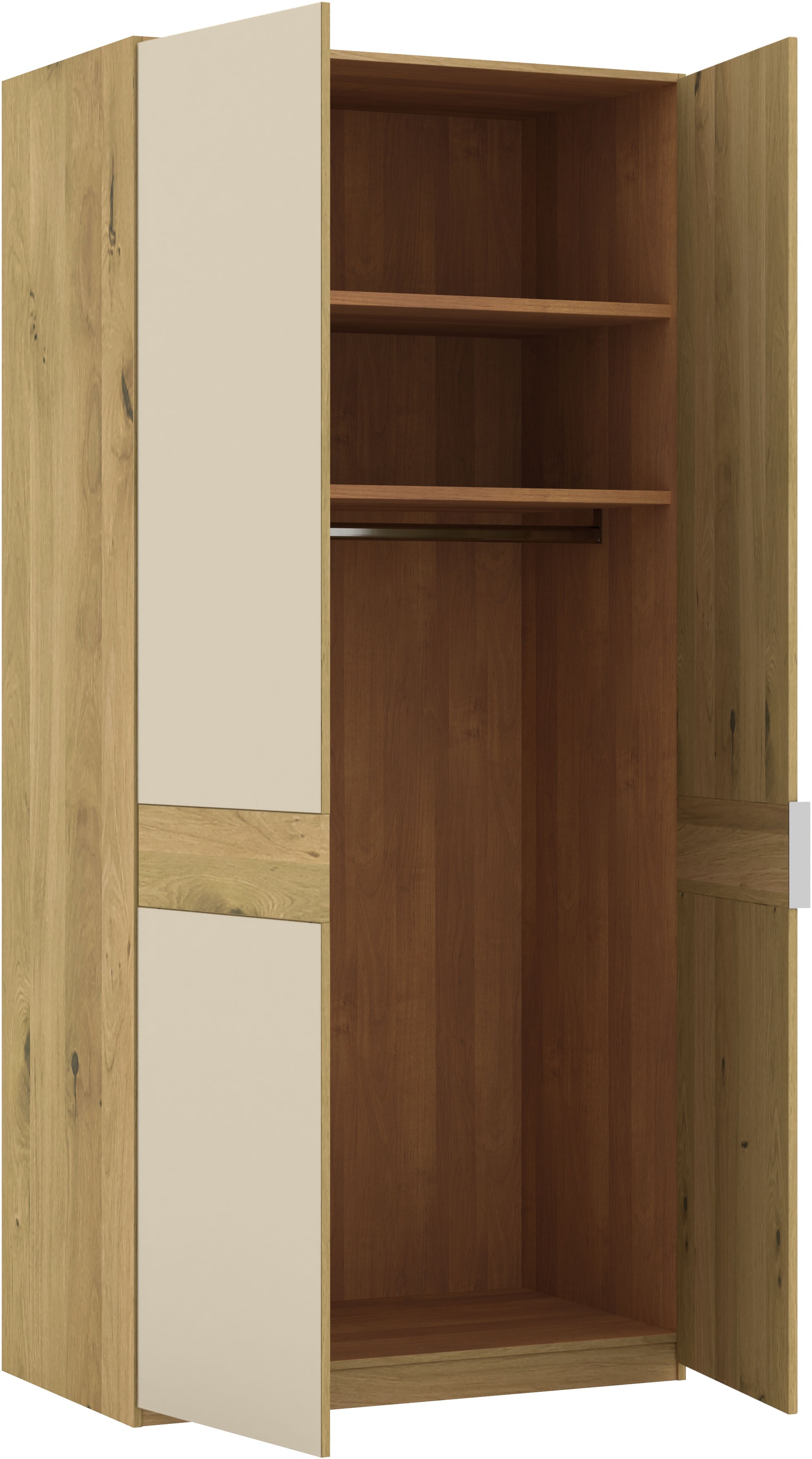 Musterring Drehtürenschrank »Savona, Kleiderschrank, Schrank, Garderobe, teilmassiv Eiche«, (mit Türdämpfern, mit Spiegel oder Glas, extra Böden, MADE IN GERMANY), Türen in Bianco-Eiche massiv, Spiegel-/Glastüren, verschiedene Größen