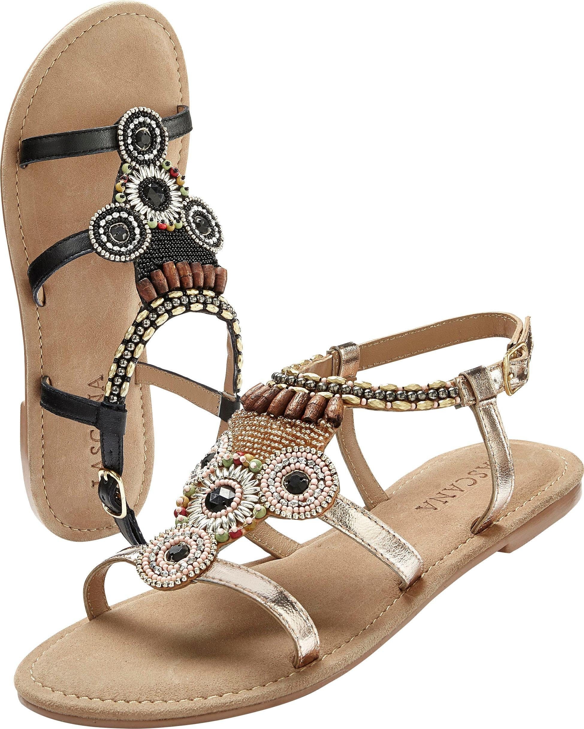 LASCANA Sandale »Sommerschuh«, Sandalette, Sommerschuh aus Leder mit Steinchen in Glitzer-Optik
