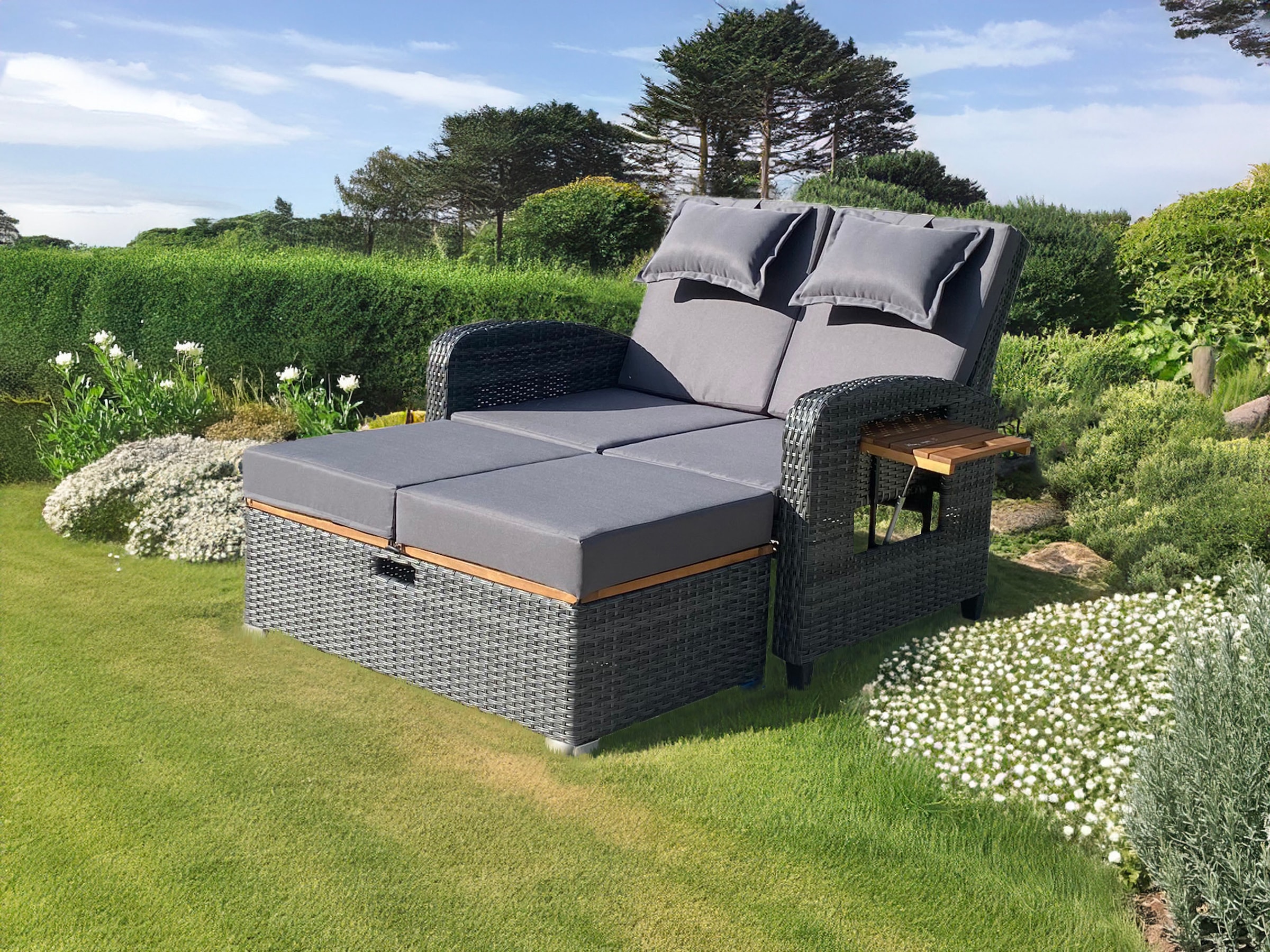 Garden Pleasure Multifunktionsliege »Funktionssofa »BARI««, (ausziehbarer Tisch, inkl. Auflage), Stahl, verstellbare Rückenlehne, L: 136 cm